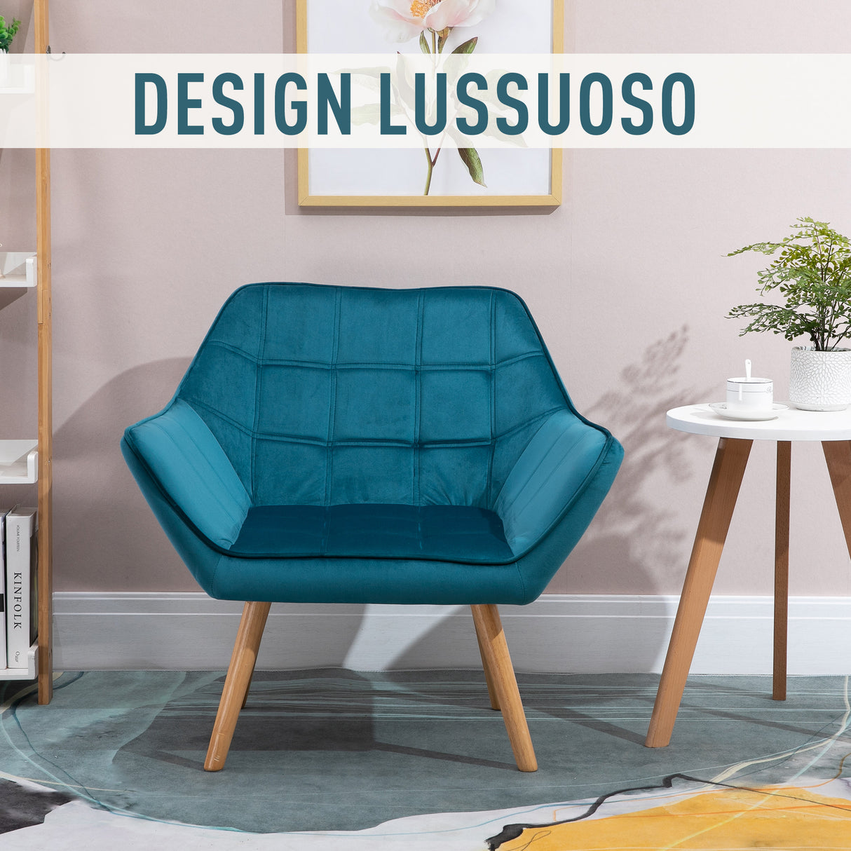 easycomfort easycomfort poltroncina dal design scandinavo in legno e velluto color petrolio ean 8055776913292