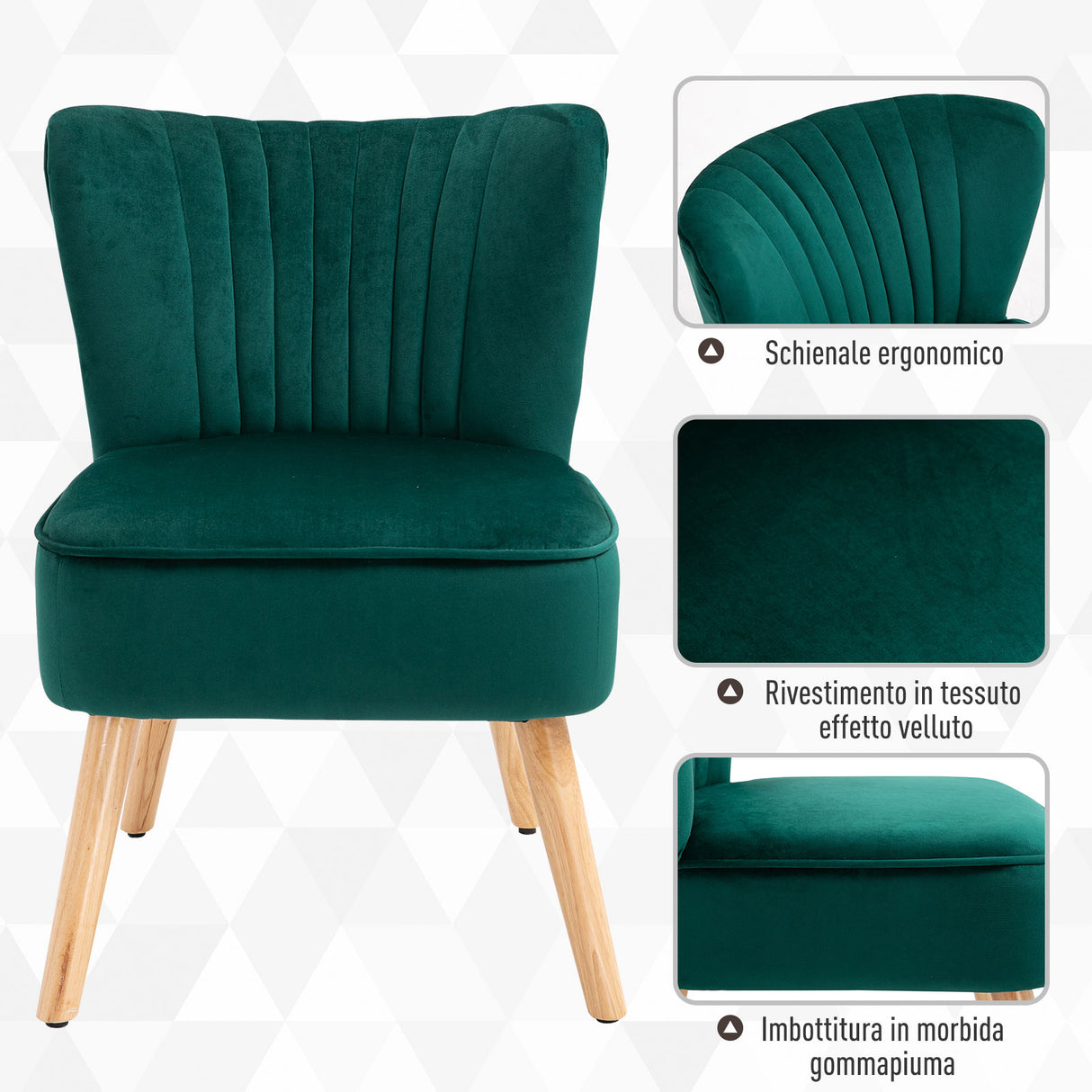 easycomfort easycomfort poltroncina stile nordico dal design ergonomico in legno e velluto verde ean 8055776914923