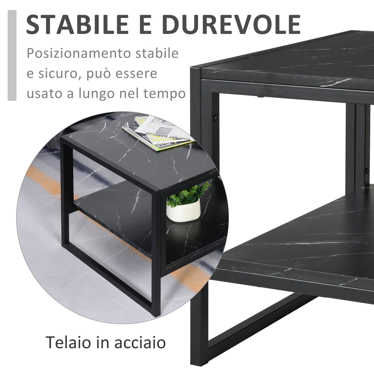 easycomfort easycomfort tavolino da caffe nero effetto marmo con ripiano inferiore ean 8054144137636