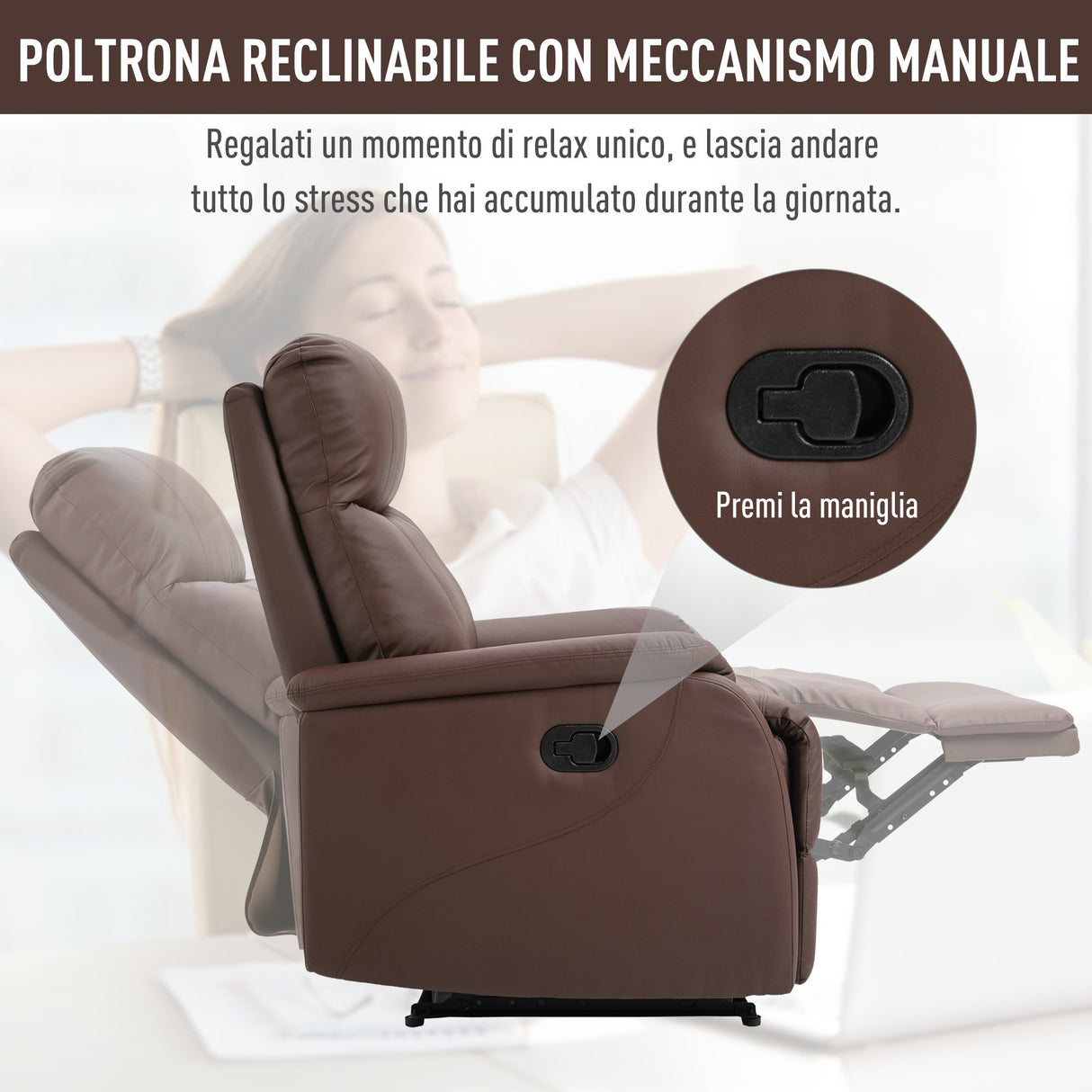 easycomfort easycomfort poltrona relax manuale con schienale reclinabile e poggiapiedi in similpelle marrone ean 8054144131764
