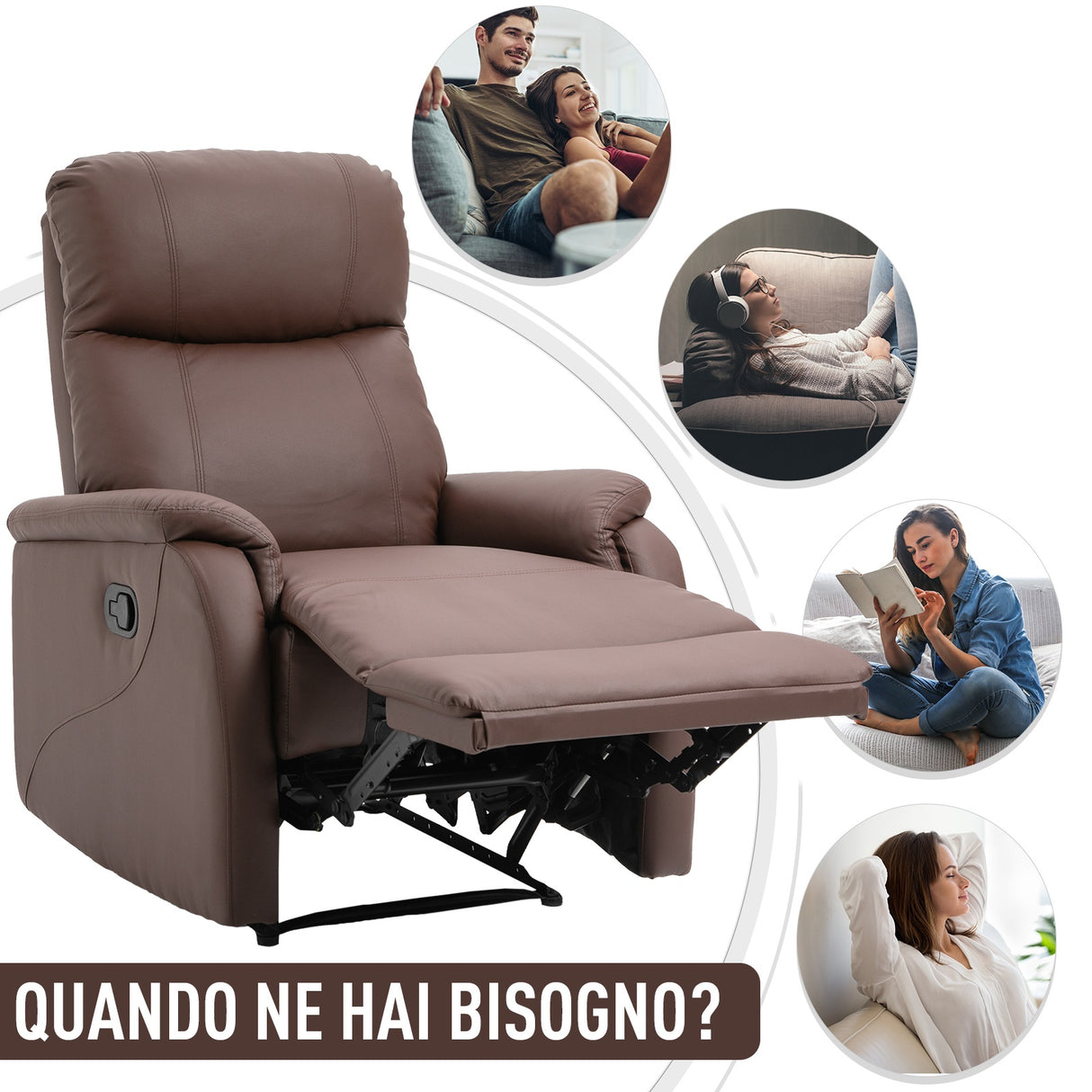 easycomfort easycomfort poltrona relax manuale con schienale reclinabile e poggiapiedi in similpelle marrone ean 8054144131764