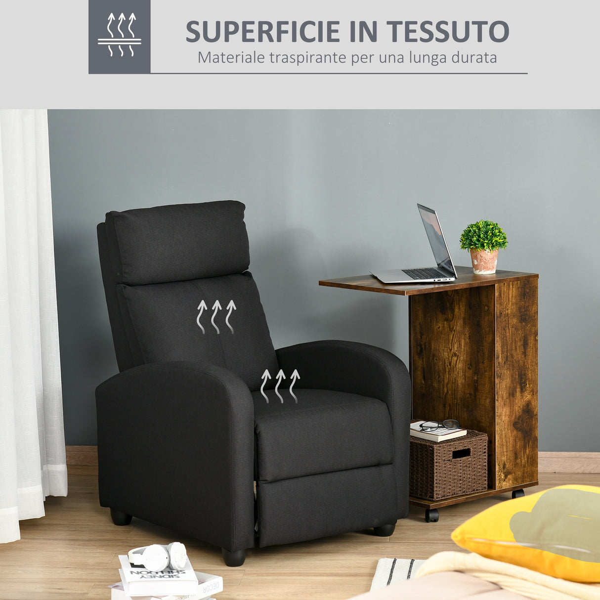 easycomfort easycomfort poltrona relax imbottita con schienale reclinabile e poggiapiedi estraibile in tessuto nero ean 8054144138404