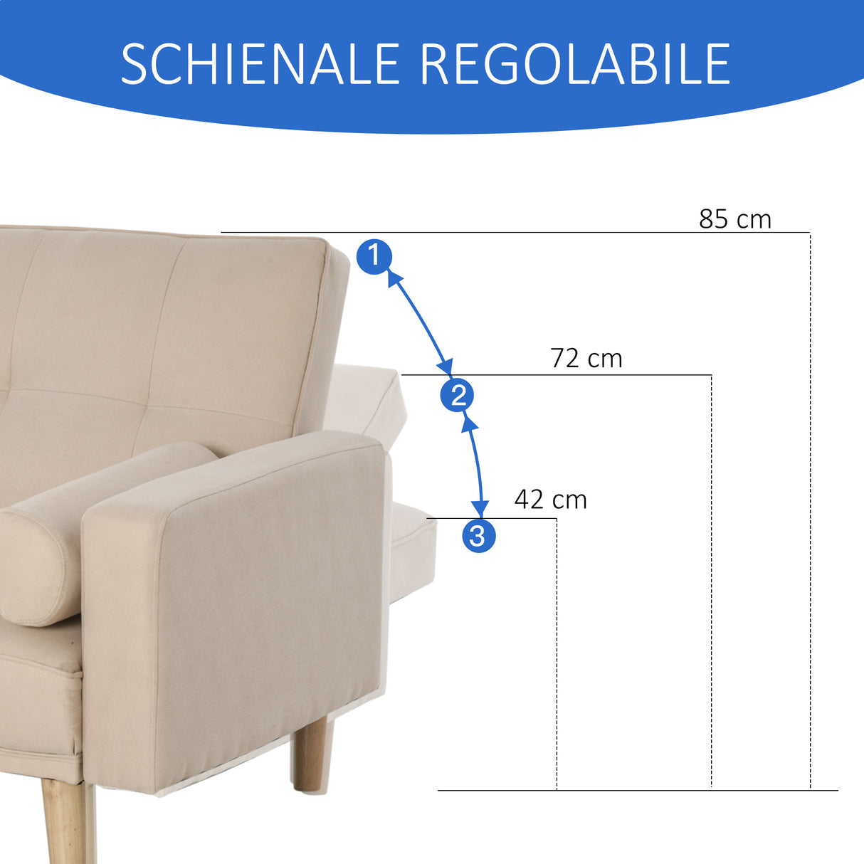 easycomfort easycomfort divano letto 3 posti con schienale regolabile su 3 livelli 2 cuscini e braccioli rimovibili beige 185x84x85cm