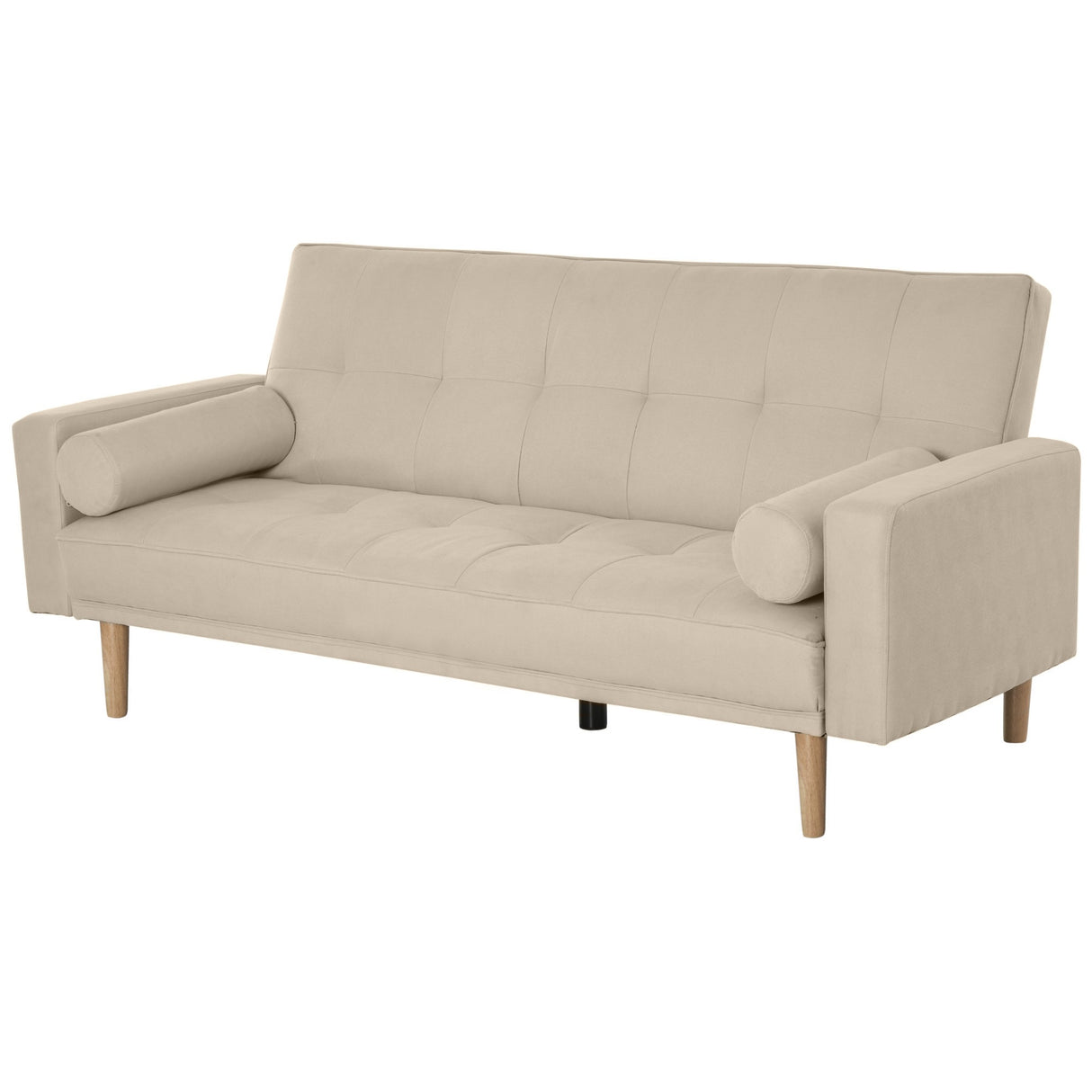 easycomfort easycomfort divano letto 3 posti con schienale regolabile su 3 livelli 2 cuscini e braccioli rimovibili beige 185x84x85cm