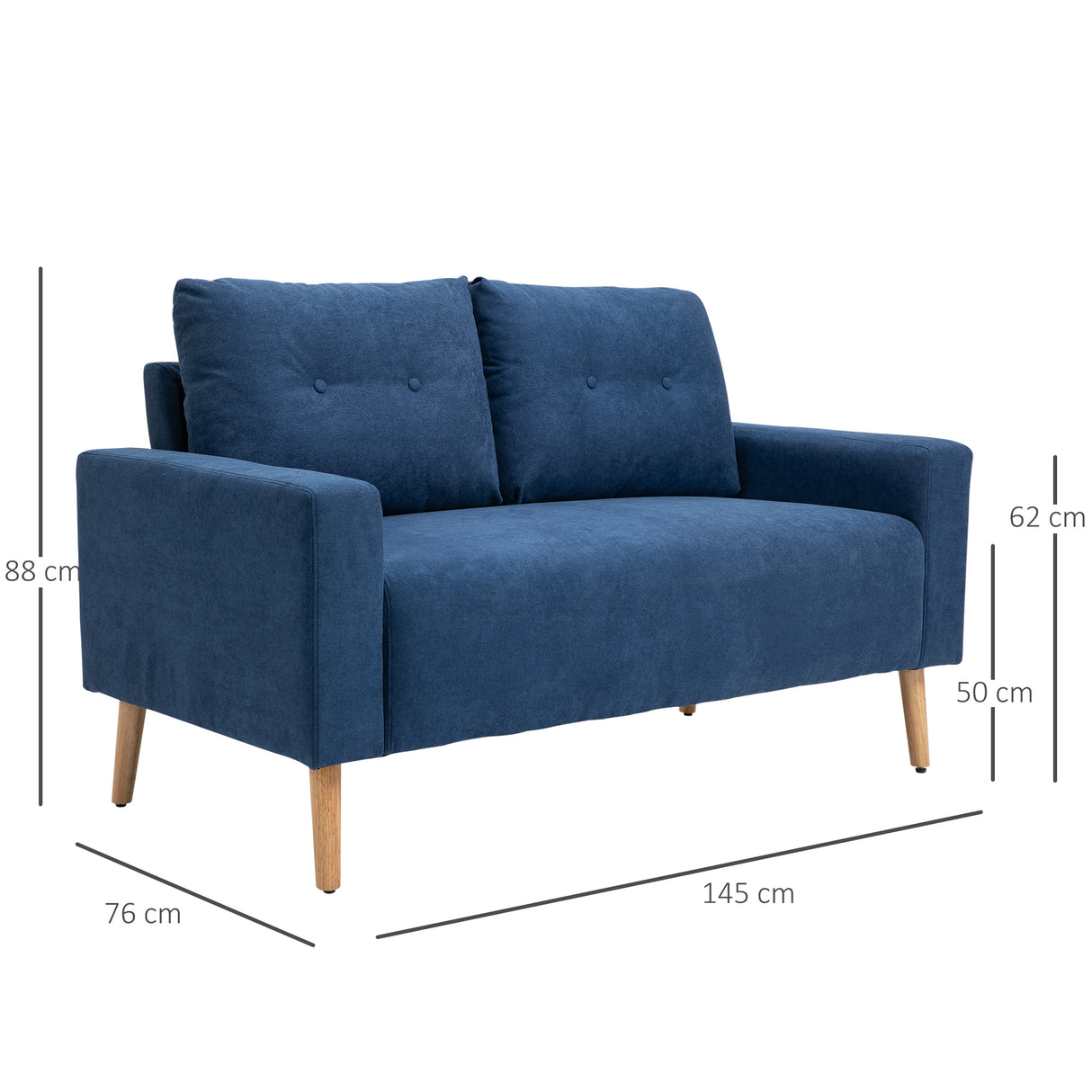 easycomfort easycomfort divano 2 posti moderno e trapuntato in stile nordico in poliestere e legno 145x76x88 cm blu