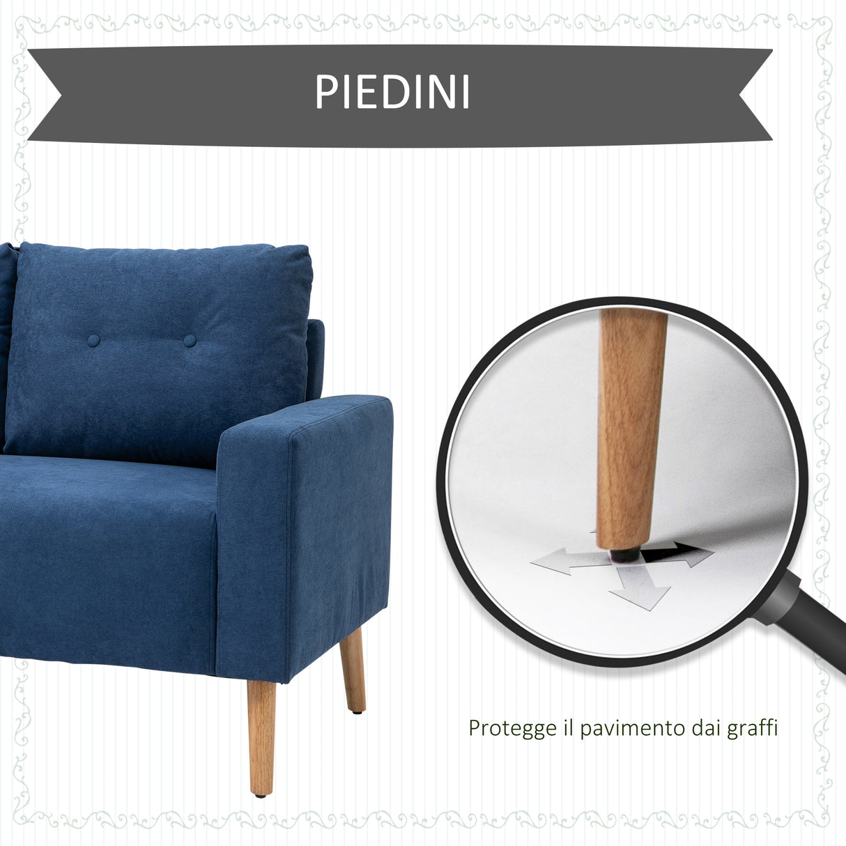 easycomfort easycomfort divano 2 posti moderno e trapuntato in stile nordico in poliestere e legno 145x76x88 cm blu