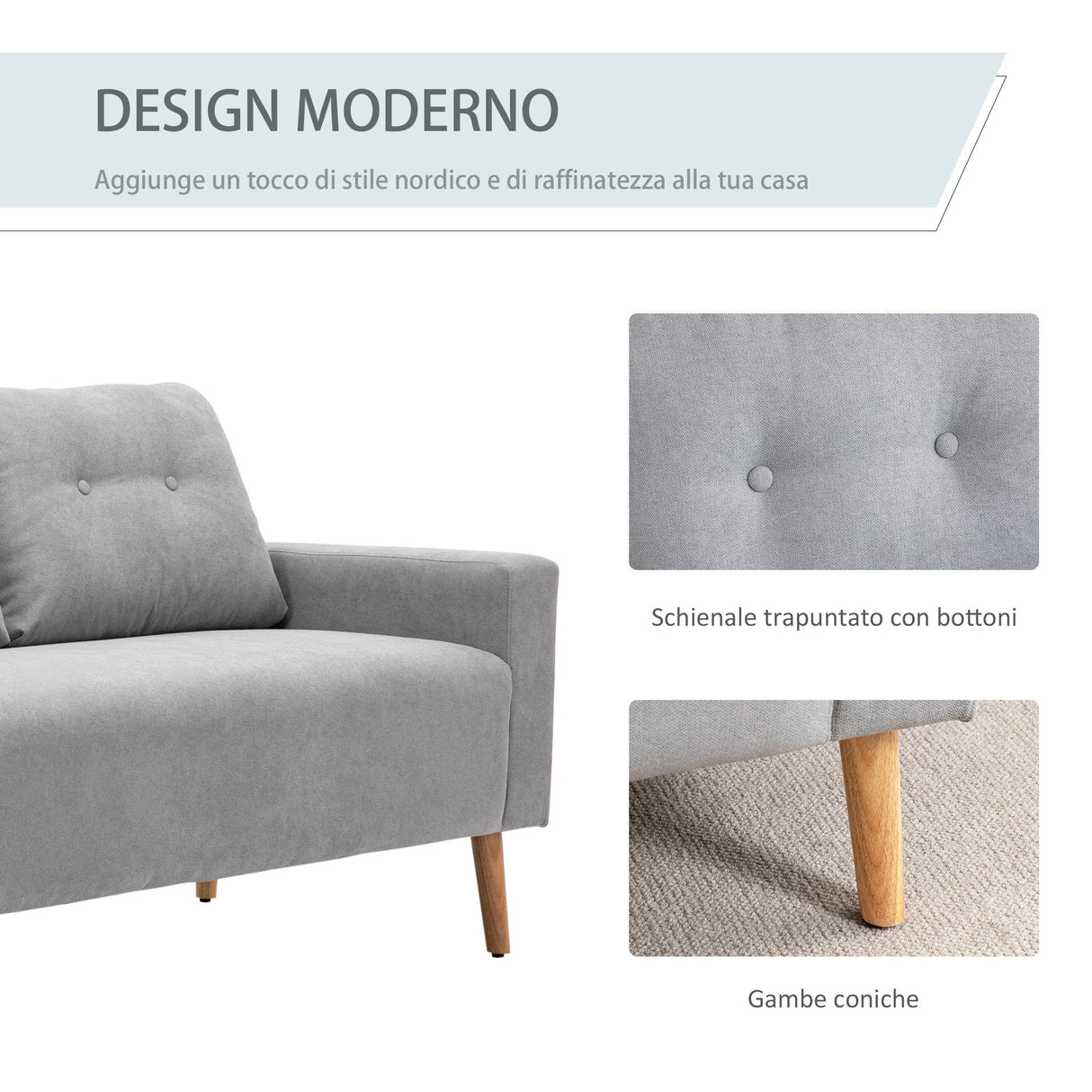 easycomfort easycomfort divano 2 posti compatto design moderno schienale trapuntato grigio ean 8054144135021
