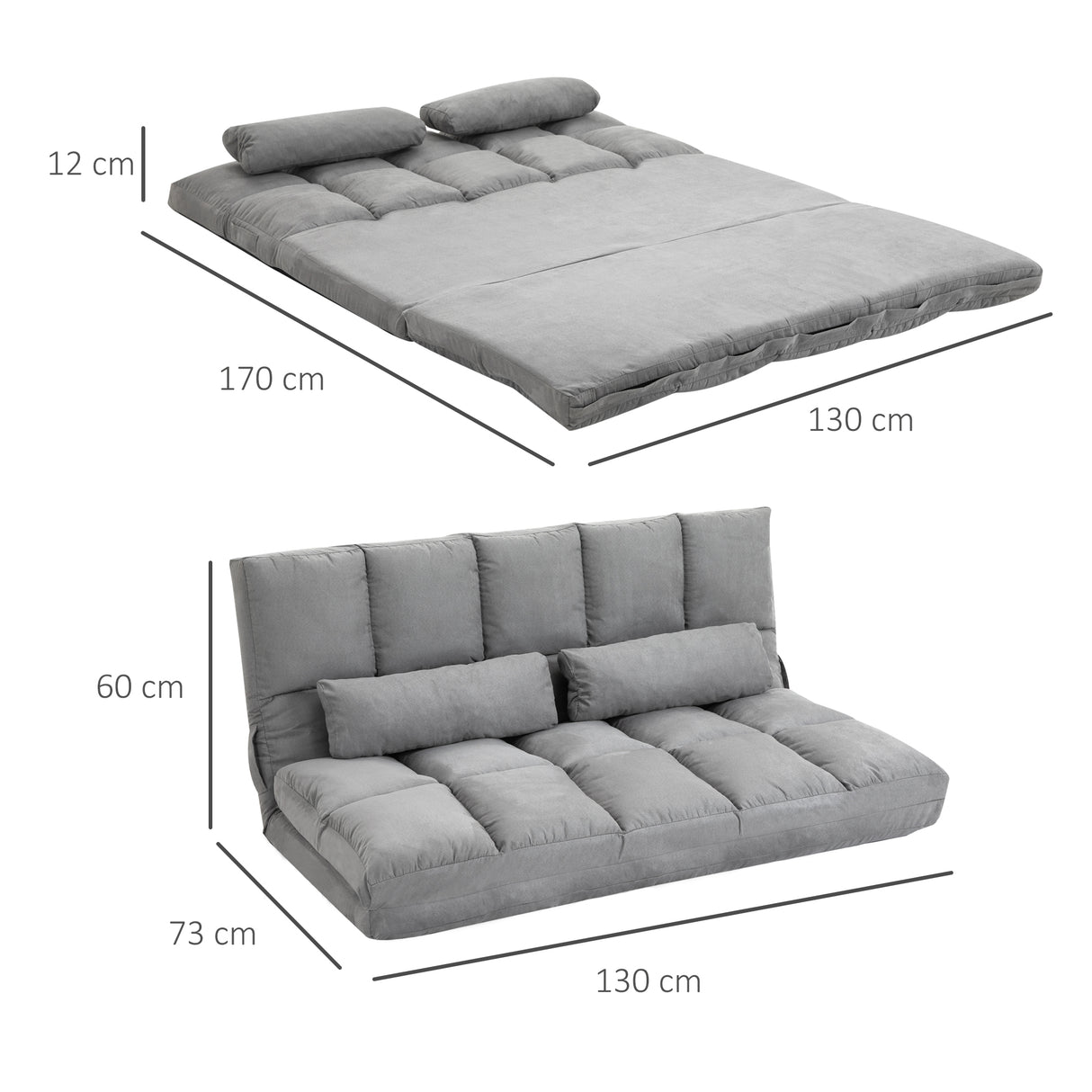 easycomfort easycomfort divano da terra pieghevole schienale reclinabile su 7 livelli e cuscini 130x73x60cm grigio chiaro ean 8055776914688