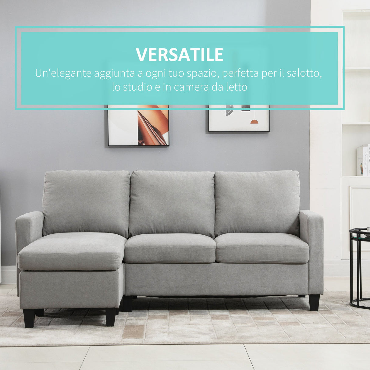 easycomfort easycomfort divano angolare componibile 3 posti con penisola reversibile in tessuto grigio chiaro