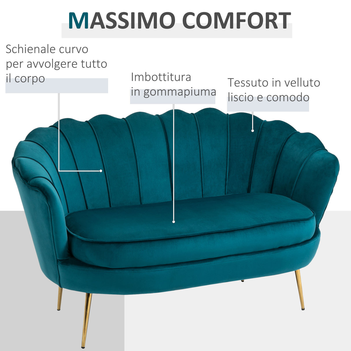easycomfort easycomfort divano vintage 2 posti in stile industrial chic in velluto verde ean 8055776912905