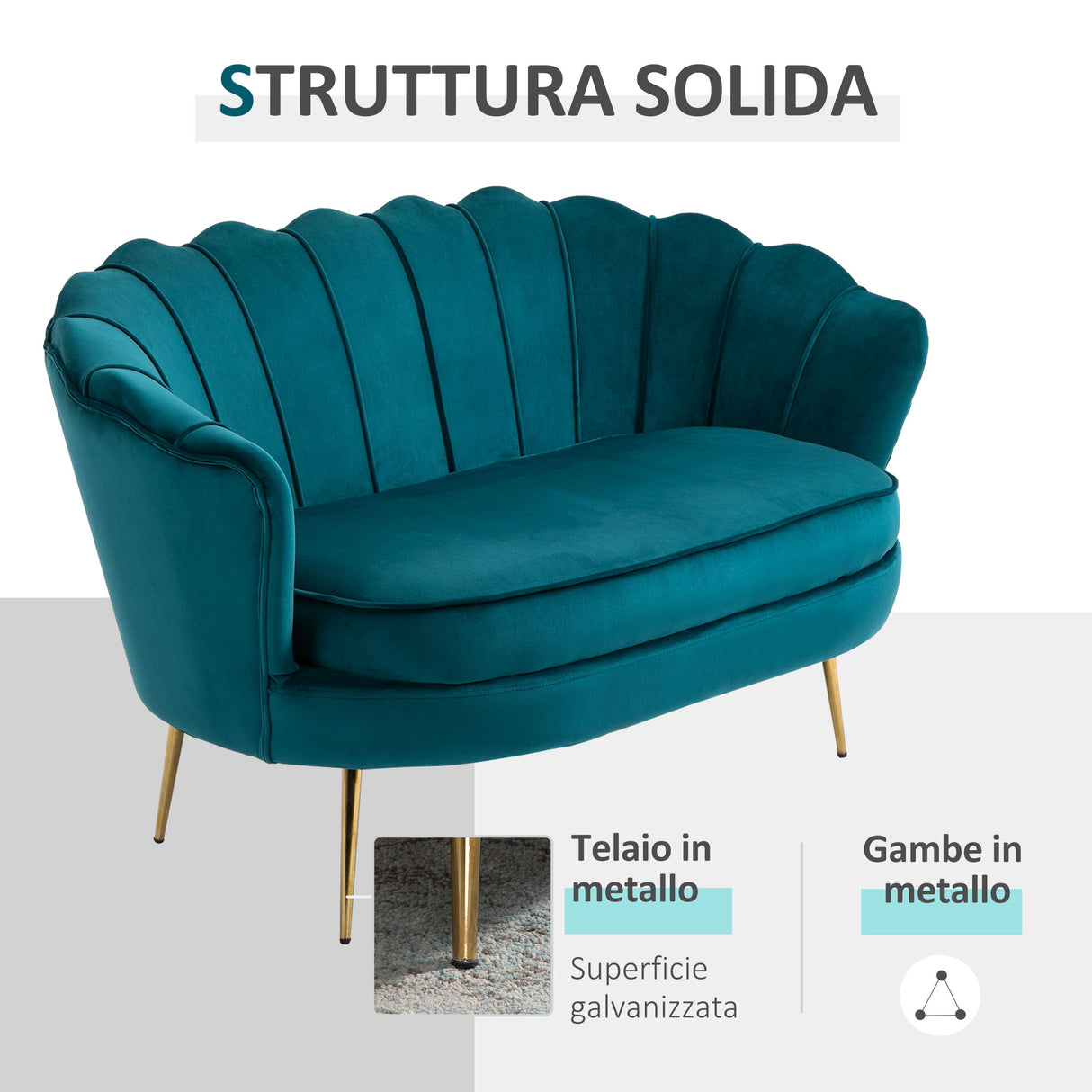 easycomfort easycomfort divano vintage 2 posti in stile industrial chic in velluto verde ean 8055776912905
