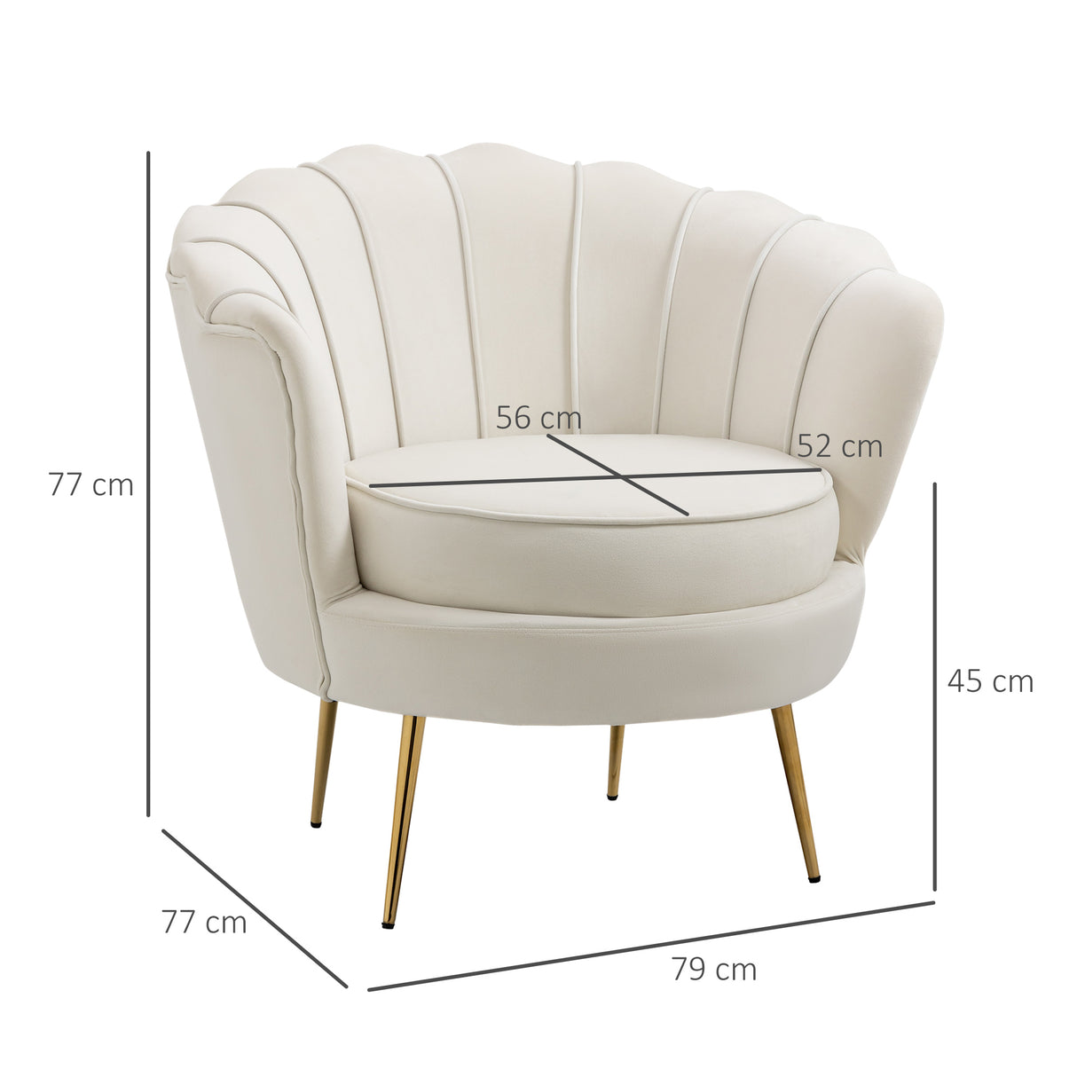 easycomfort easycomfort poltrona di design stile vintage imbottita in velluto 79x77x77cm crema