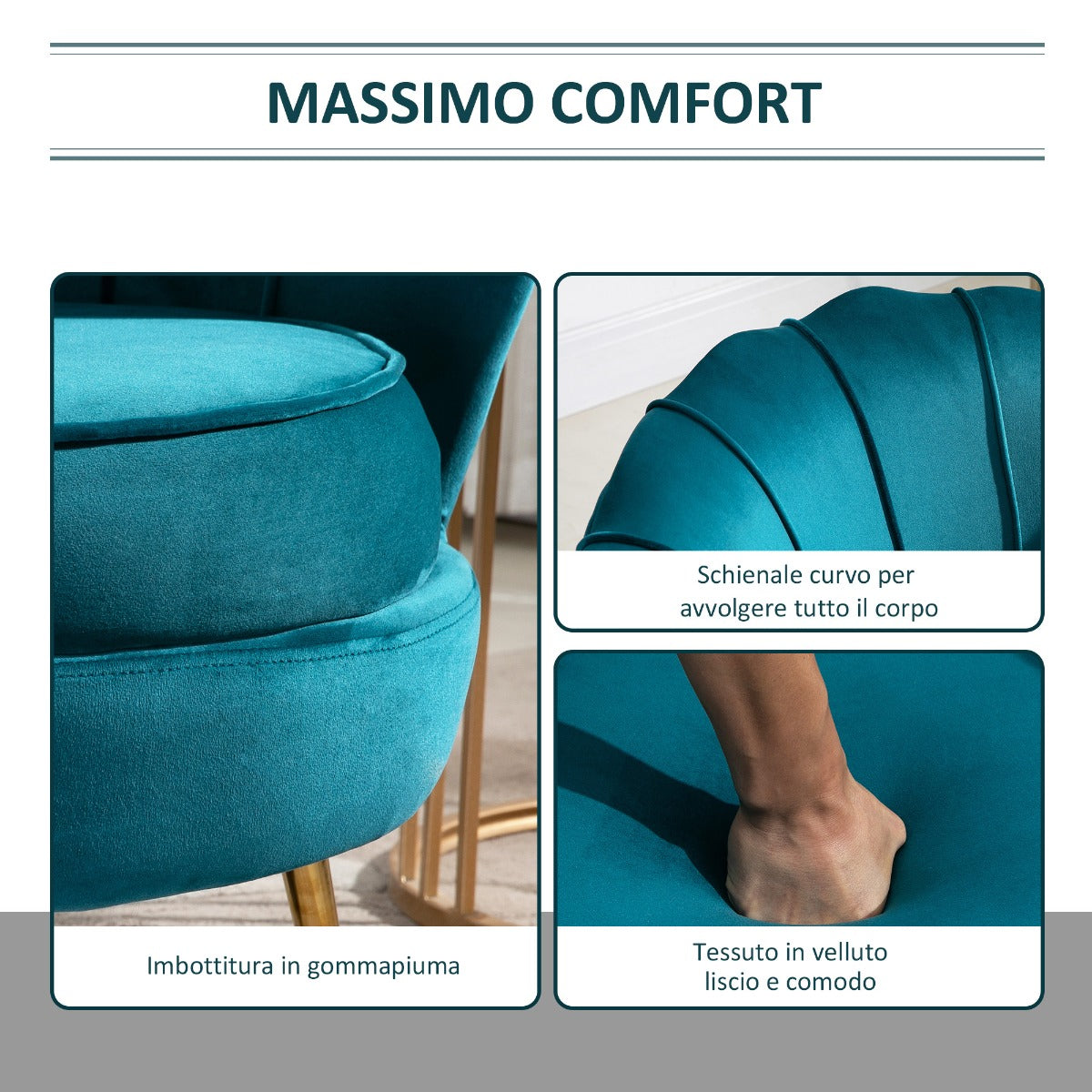 easycomfort easycomfort poltrona design vintage in velluto verde petrolio ean 8054144138367