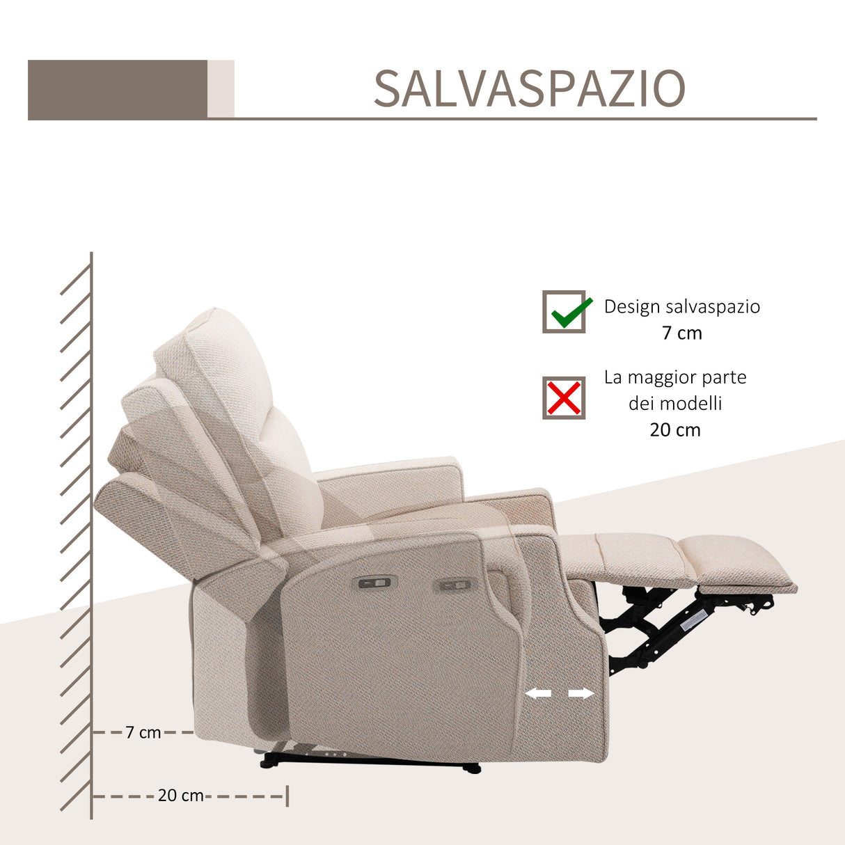 easycomfort easycomfort poltrona relax elettrica reclinabile con presa di ricarica usb beige