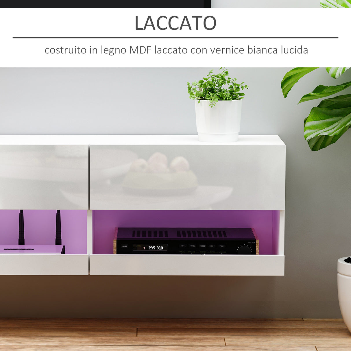 easycomfort easycomfort mobile tv sospeso in legno con luci led di 20 colori per tv max. 42 bianco lucido