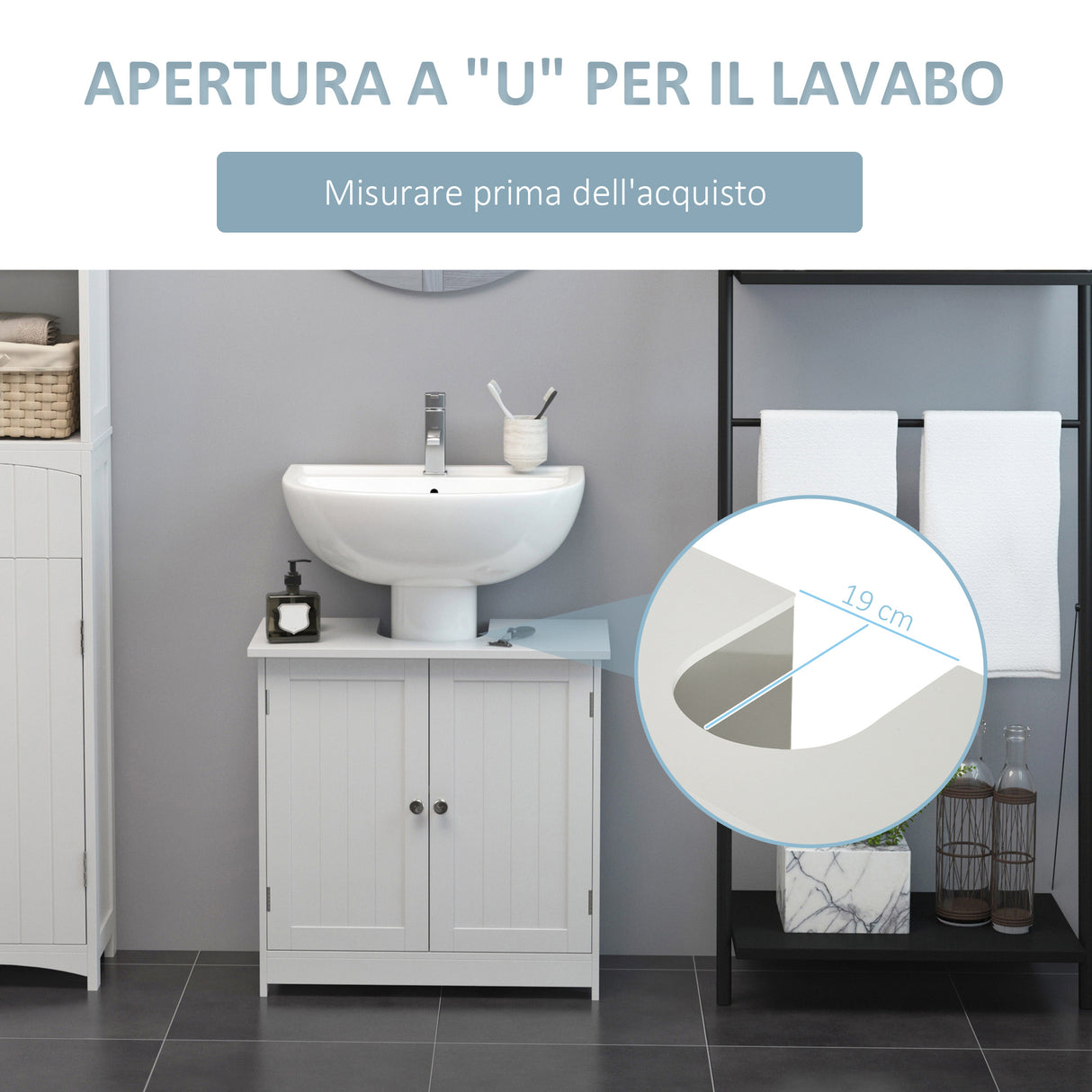 easycomfort easycomfort mobiletto sottolavabo in mdf bianco per bagno con 2 ante 60x30x60cm ean 8054111843294