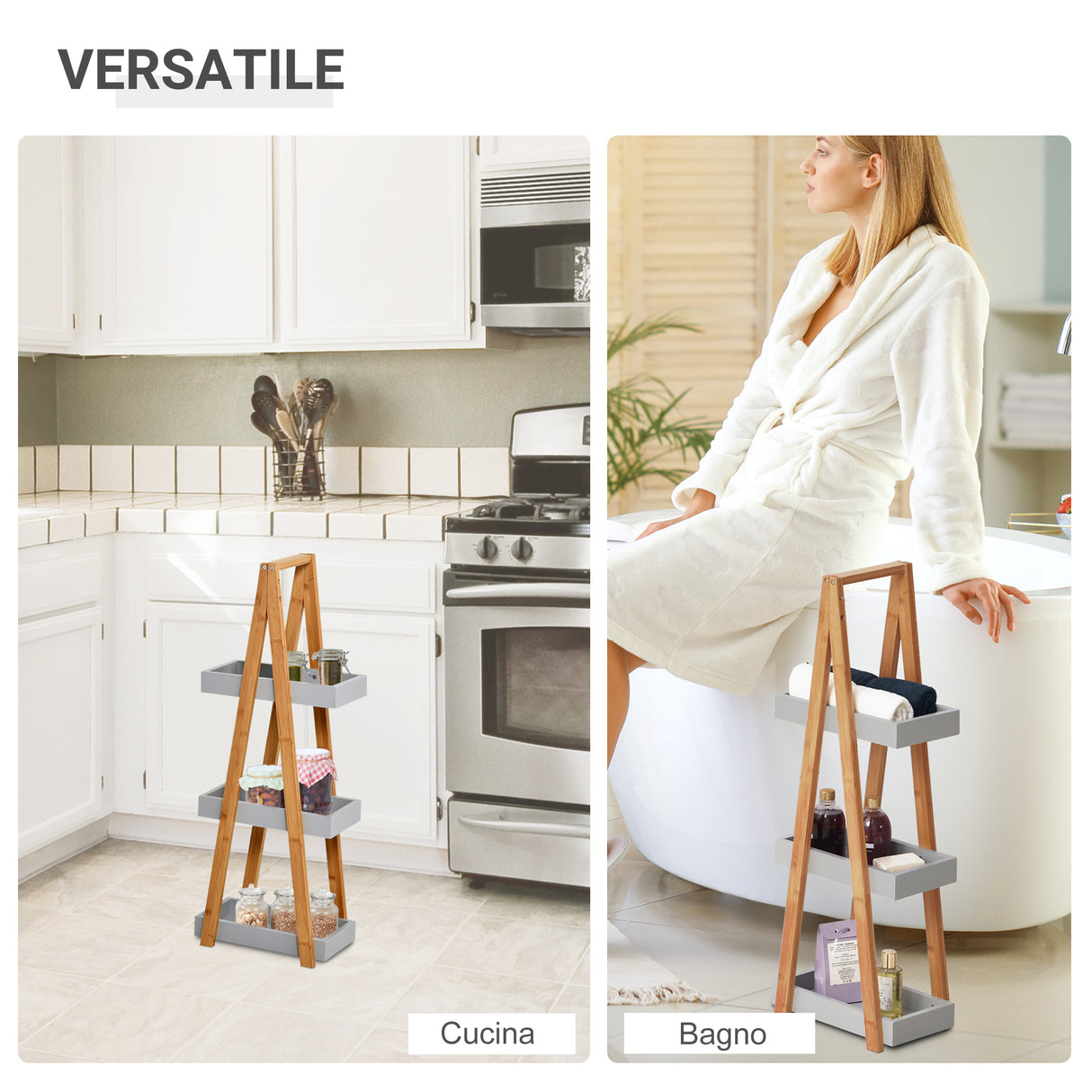 easycomfort easycomfort scaffale bagno in mdf e bambu con 3 mensole grigio 30x18x81cm ean 8054111842150