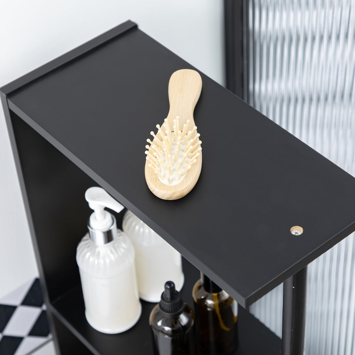 easycomfort easycomfort mobile colonna salvaspazio in legno con ripiani armadietto e cassetti nero 15x33x136cm