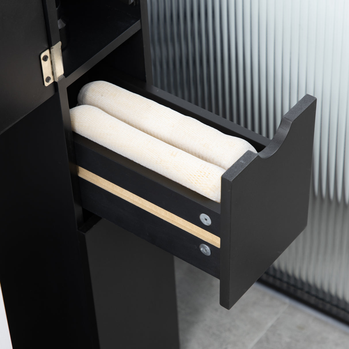 easycomfort easycomfort mobile colonna salvaspazio in legno con ripiani armadietto e cassetti nero 15x33x136cm