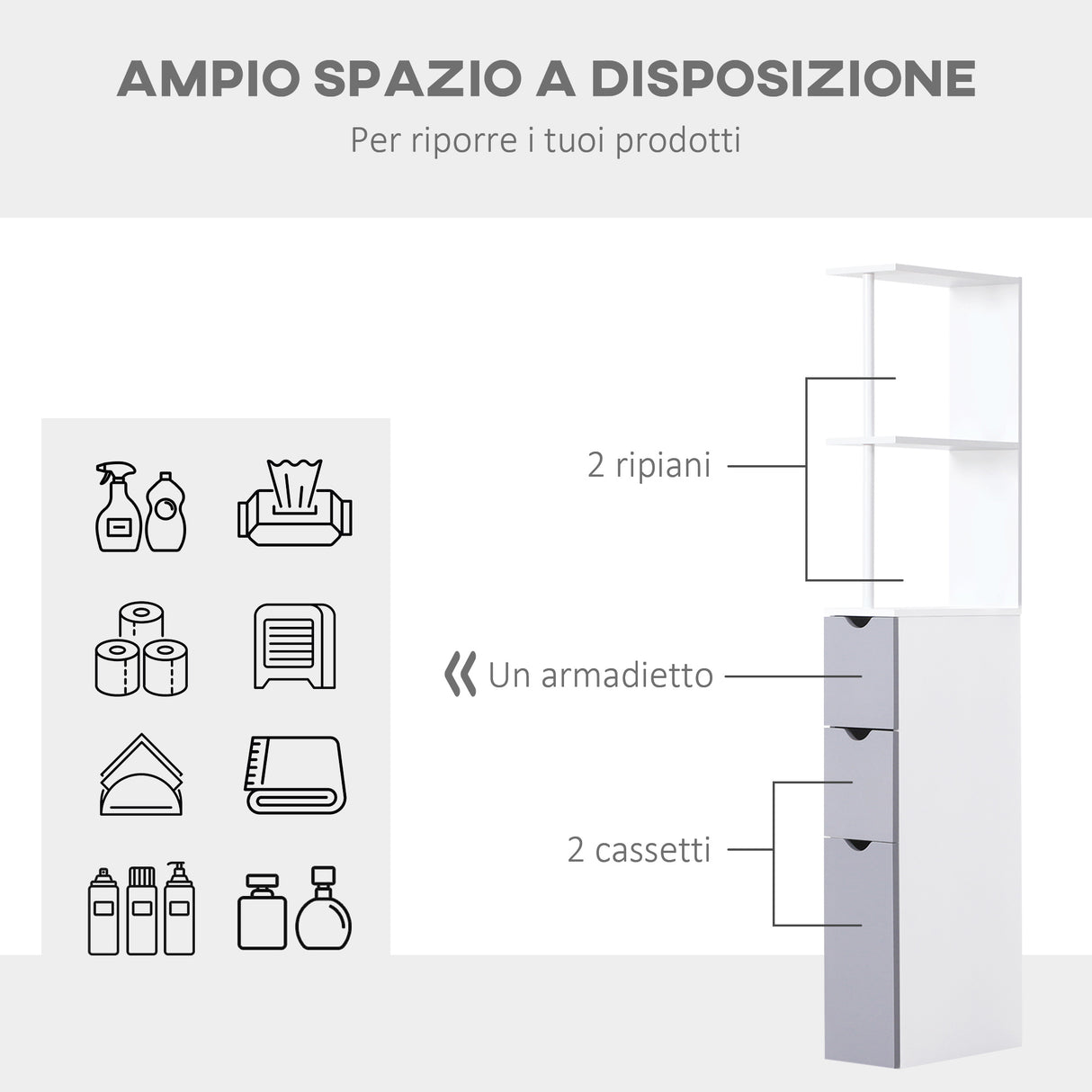 easycomfort easycomfort mobiletto a colonna da bagno salvaspazio in legno bianco e grigio 15x33x136cm ean 8054111841566