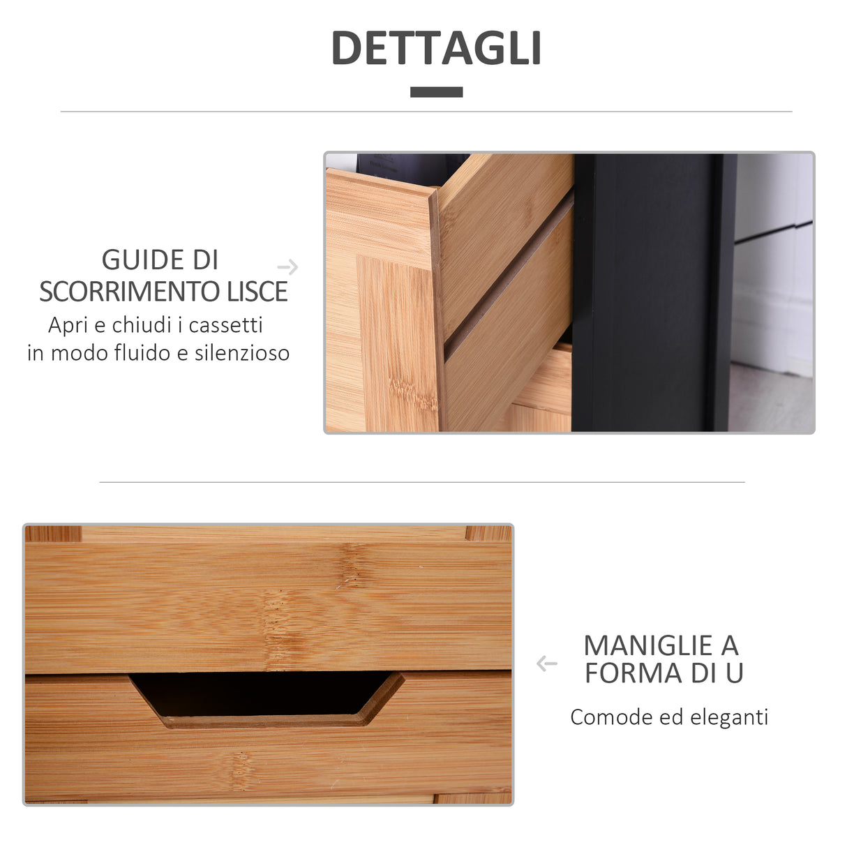 easycomfort easycomfort colonna bagno con 2 cassetti e 3 vani aperti in legno mdf e bambu 30x30x144 3 cm