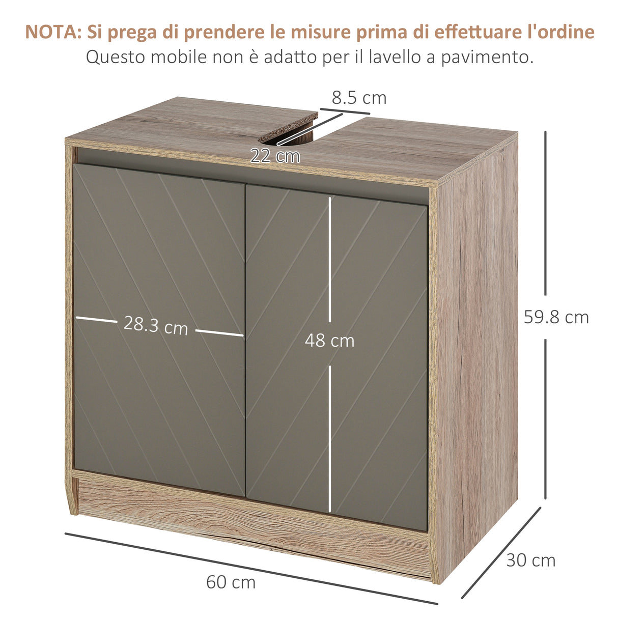 easycomfort easycomfort armadietto sottolavabo in mdf con ritaglio per lavandino con 2 ante e 2 mensole regolabili 60 x 30 x 60 cm ean 8054111847827