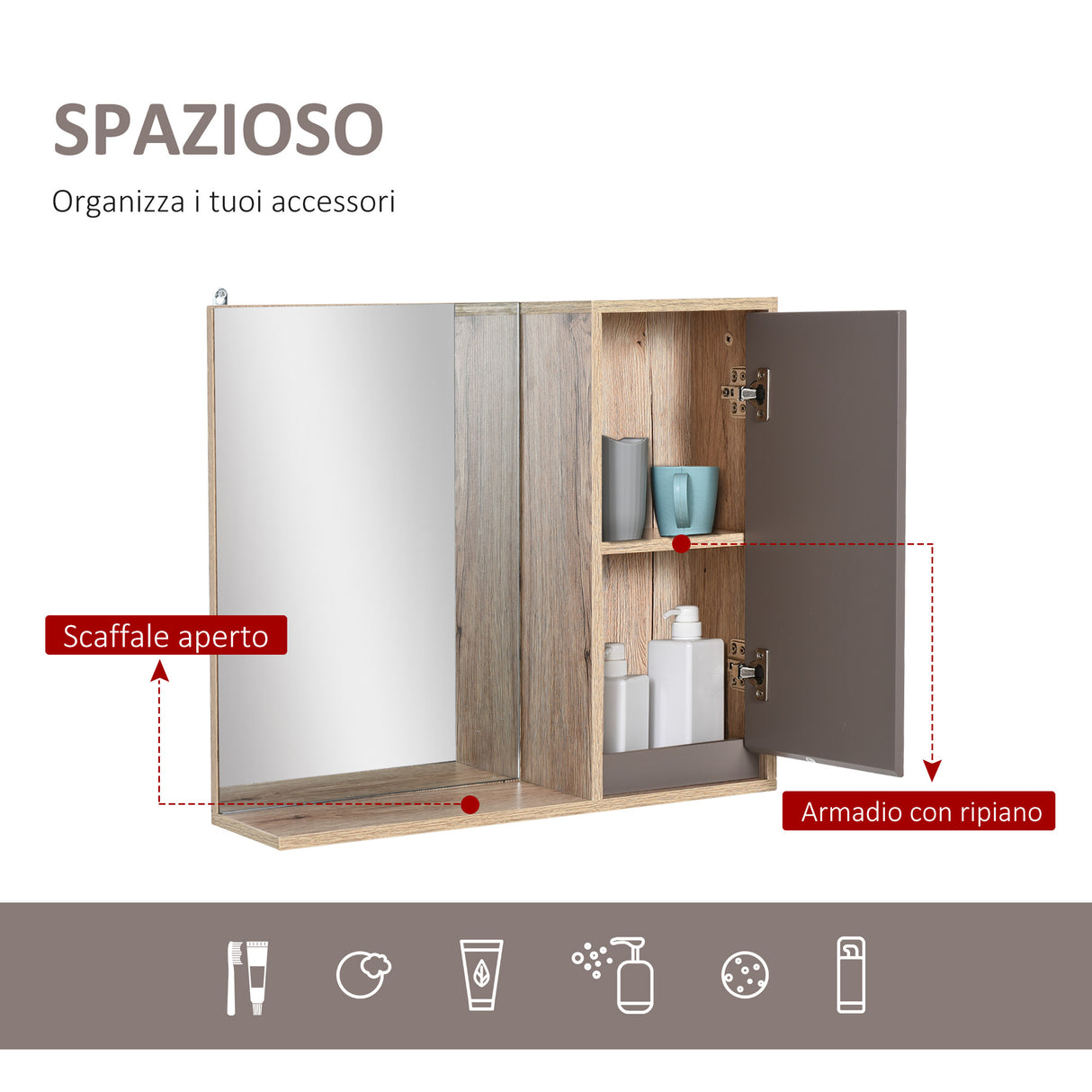 easycomfort easycomfort armadietto pensile per bagno con anta a specchio grigio e rovere ean 8054111842907