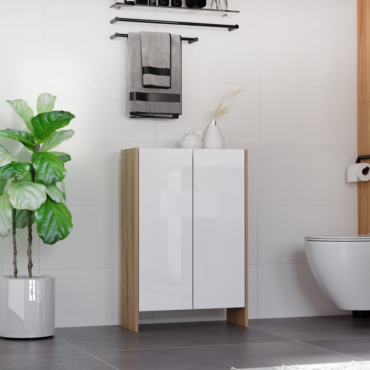 easycomfort easycomfort armadietto a due ante per ingresso bagno o camera in legno rovere e bianco ean 8054111847759