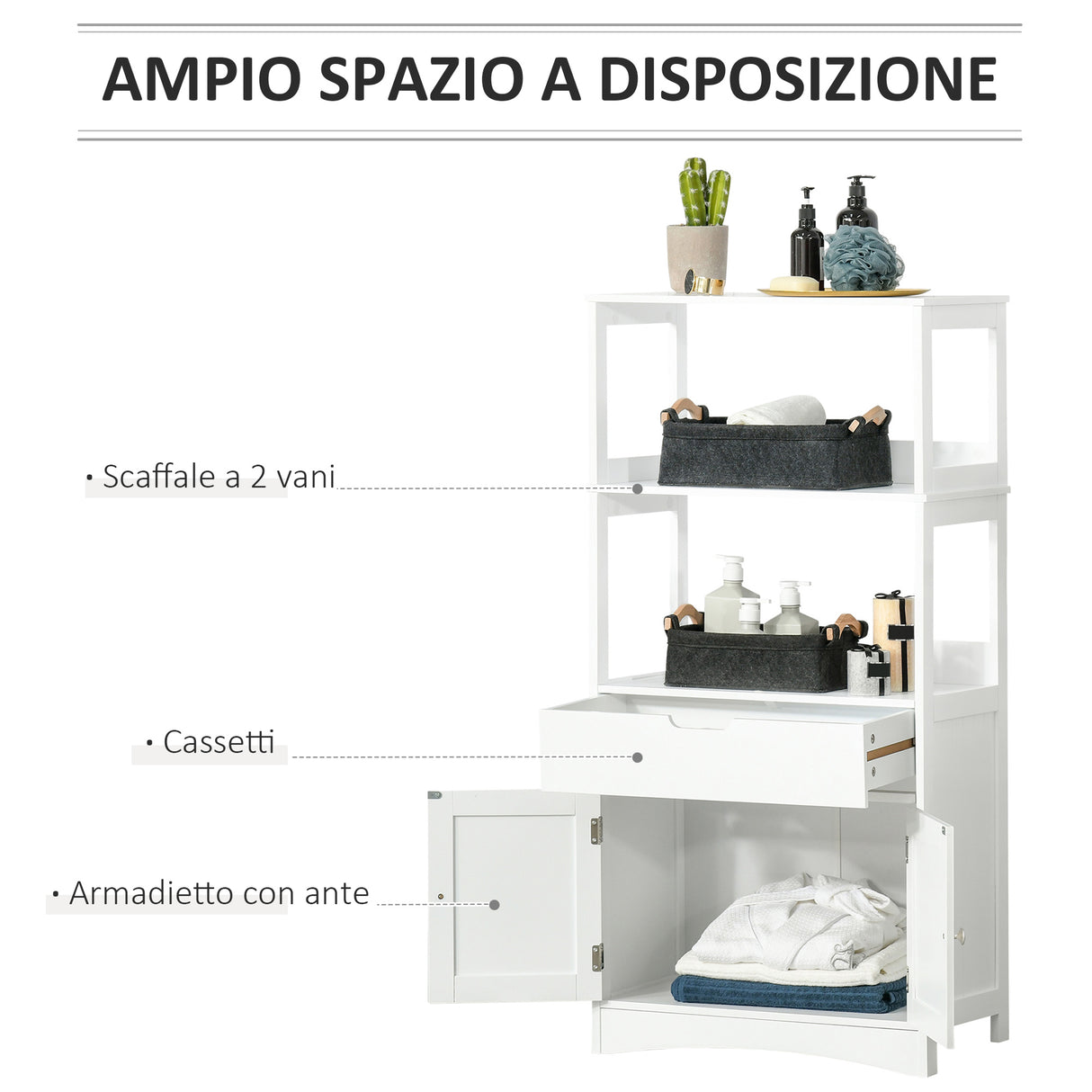 easycomfort easycomfort mobile bagno con mensole armadietto e cassetto in legno bianco 60x33x122.5cm