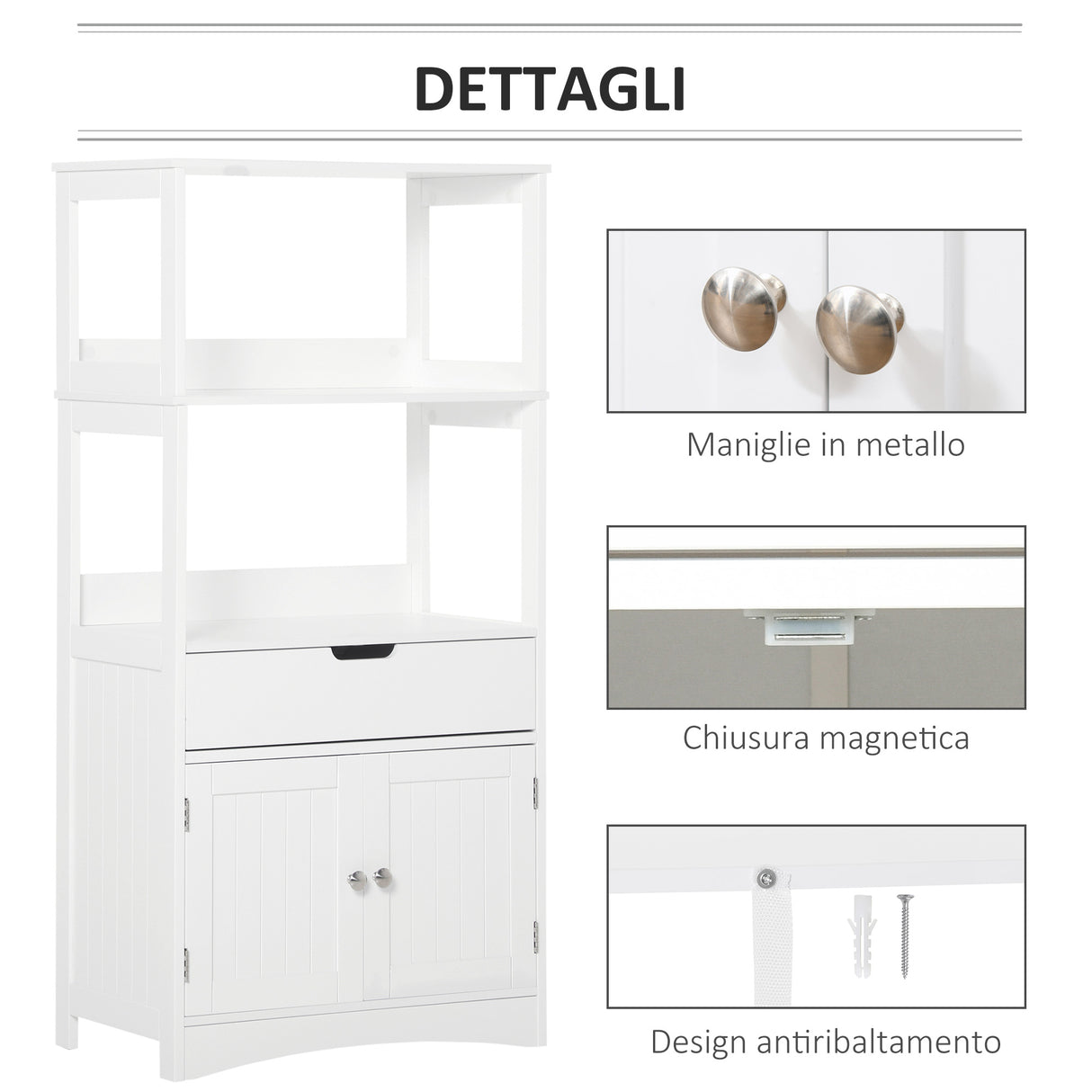 easycomfort easycomfort mobile bagno con mensole armadietto e cassetto in legno bianco 60x33x122.5cm