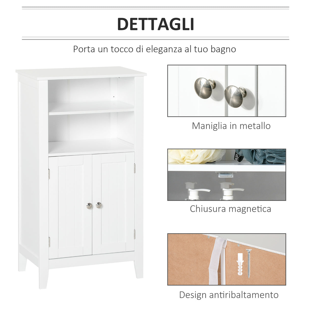 easycomfort easycomfort mobile bagno con mensole regolabili e armadietto 2 ante in legno bianco 50x30x93cm
