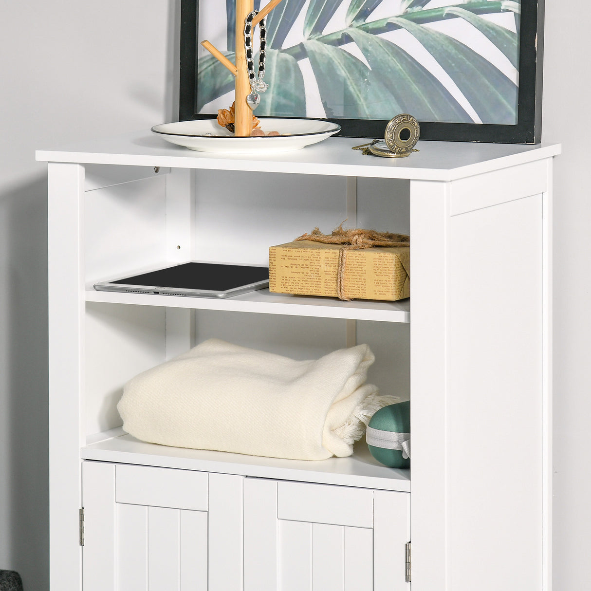 easycomfort easycomfort mobile bagno con mensole regolabili e armadietto 2 ante in legno bianco 50x30x93cm