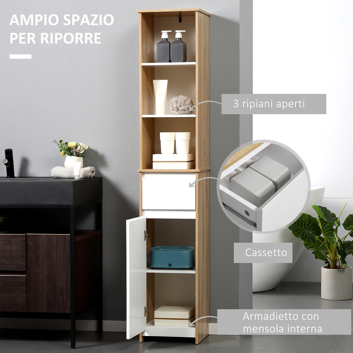 easycomfort easycomfort scaffale bagno con ripiani salvaspazio in legno bianco