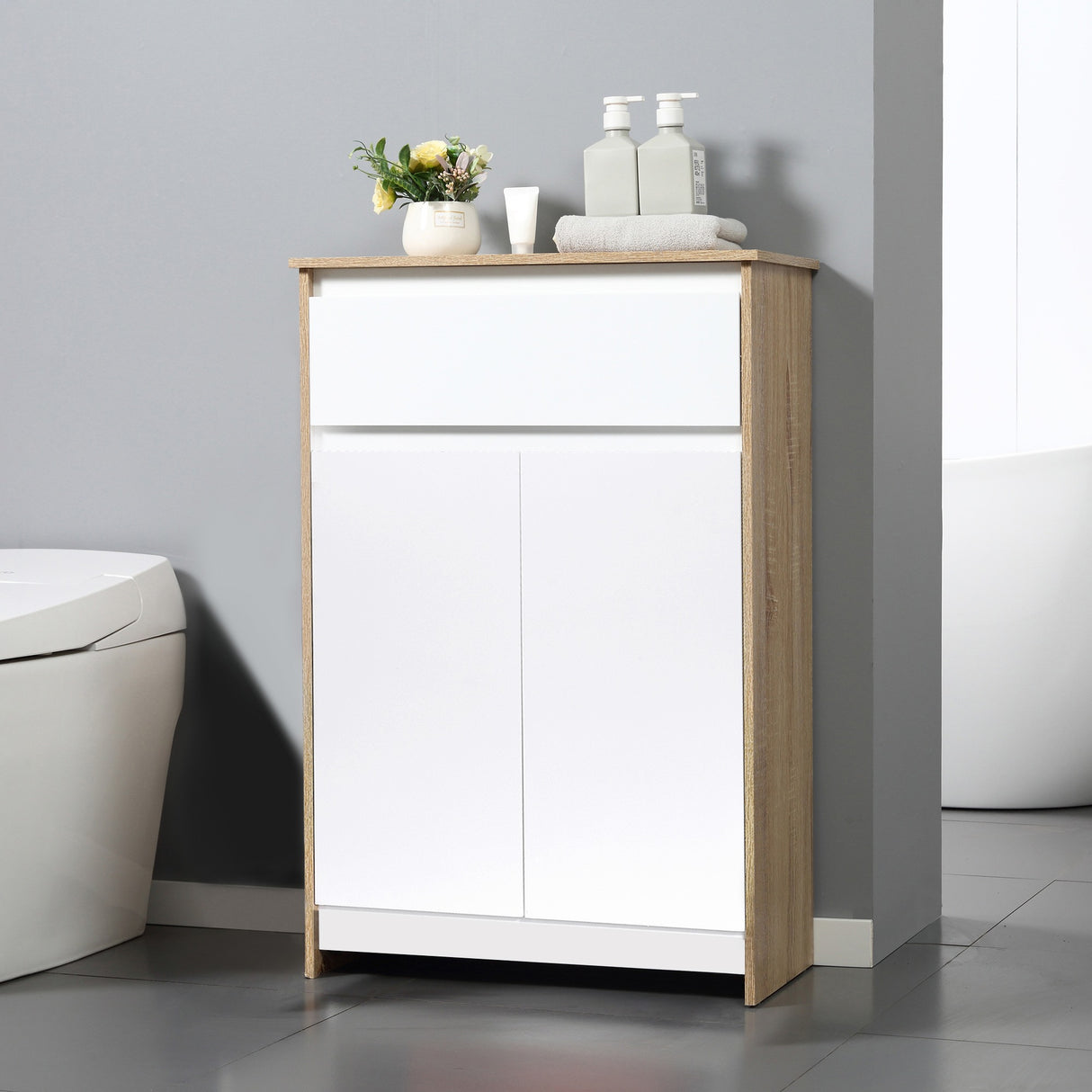 easycomfort easycomfort mobile bagno salvaspazio multiuso con cassetto legno bianco