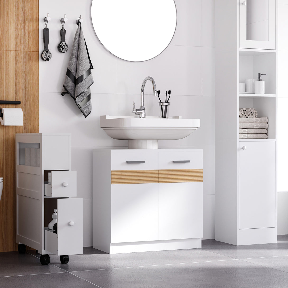 easycomfort easycomfort mobile sotto lavabo bagno mobiletto bagno sottolavandino con antine in legno 60x30x60.5cm bianco