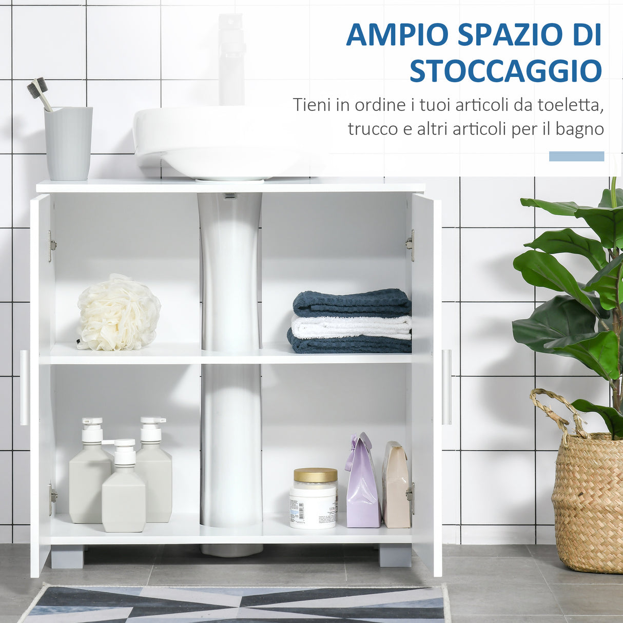 easycomfort easycomfort mobile sotto lavabo bagno a u con 2 ante e ripiano interno regolabile 60x30x60cm
