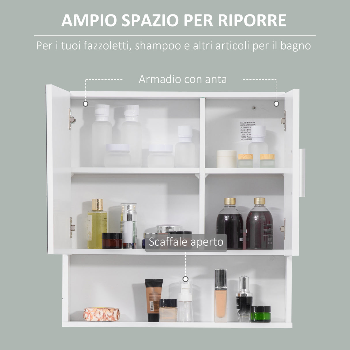 easycomfort easycomfort specchiera bagno in legno a 2 ante e ripiano aperto 54x15 2x55 3cm bianco