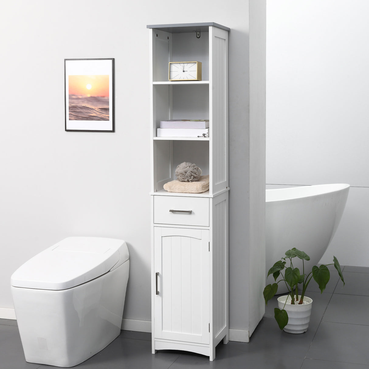 easycomfort easycomfort armadietto bagno con scaffale a 3 livelli 1 cassetto e 1 mobiletto 34x30x163cm