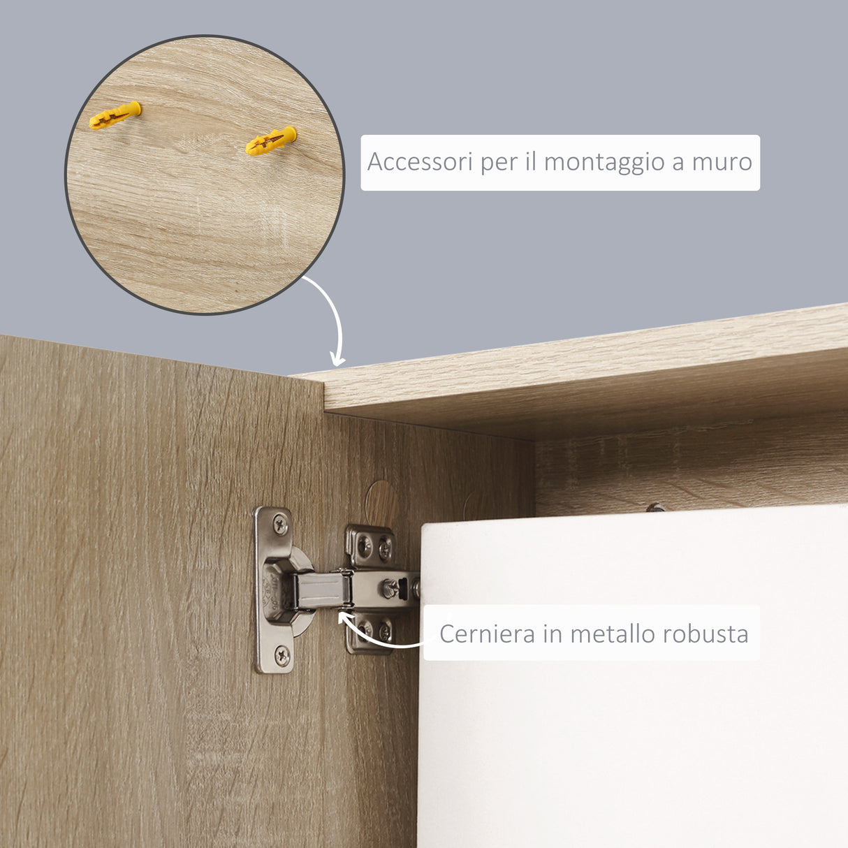 easycomfort easycomfort specchiera bagno a parete con anta e 3 ripiani laterali in legno 60x18x50cm