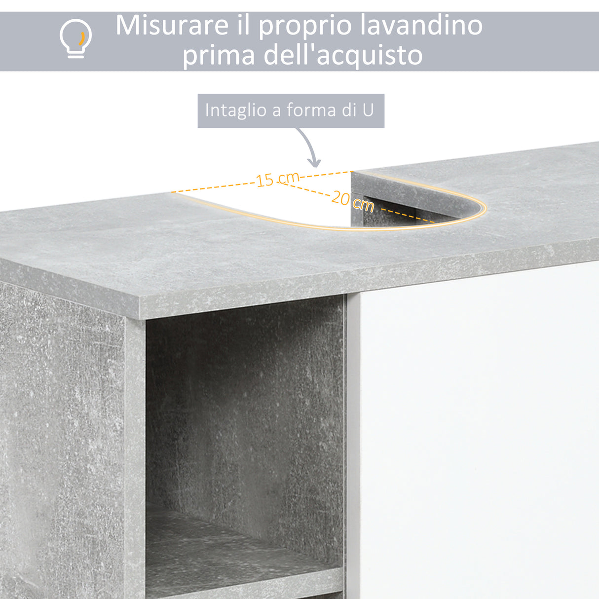 easycomfort easycomfort mobiletto sottolavandino con intaglio a u e 6 ripiani in legno 60x30x68cm biancogrigio