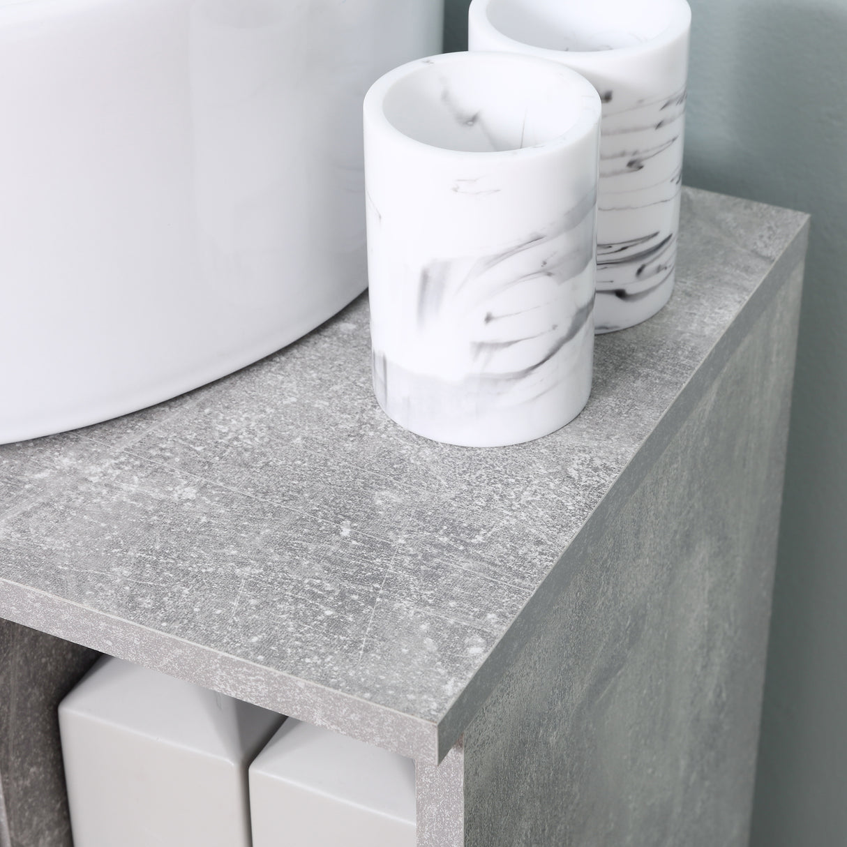 easycomfort easycomfort mobiletto sottolavandino con intaglio a u e 6 ripiani in legno 60x30x68cm biancogrigio