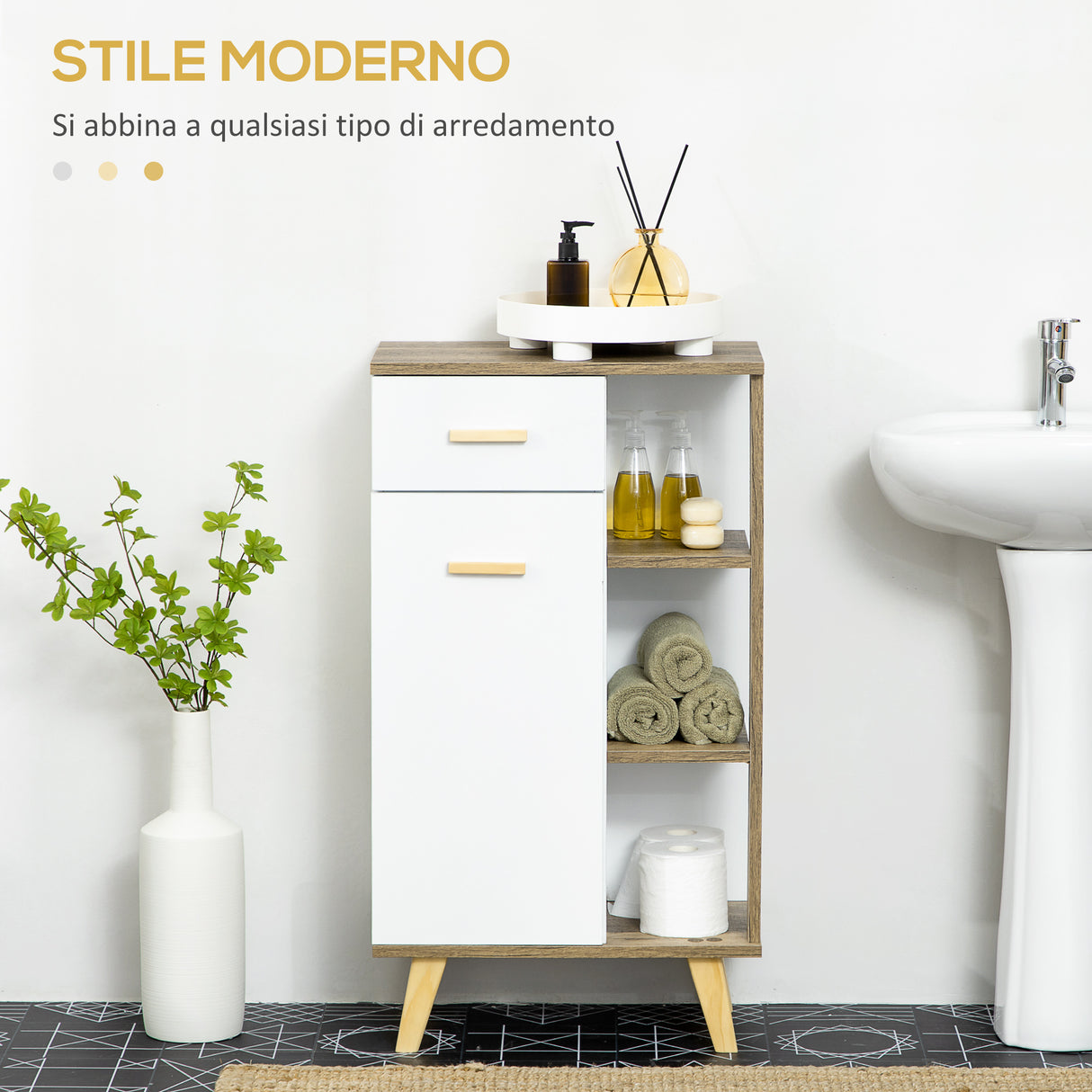 easycomfort easycomfort mobile bagno moderno con armadietto cassetto e ripiani in legno 50x30x89cm bianco