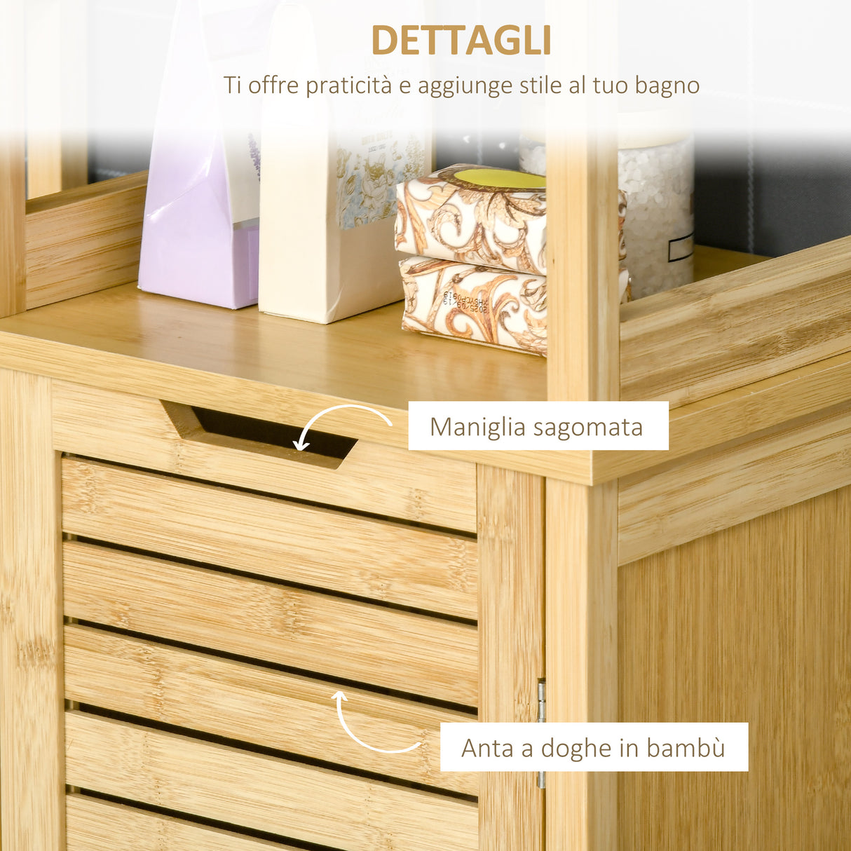 easycomfort easycomfort mobile bagno a 3 ripiani e 1 credenza design a doghe bambu 34x30x173cm