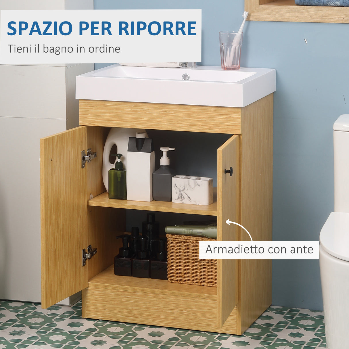 easycomfort easycomfort mobile bagno sotto lavabo in truciolato con ripiani regolabili e lavello curvo 60x41 5x88 cm