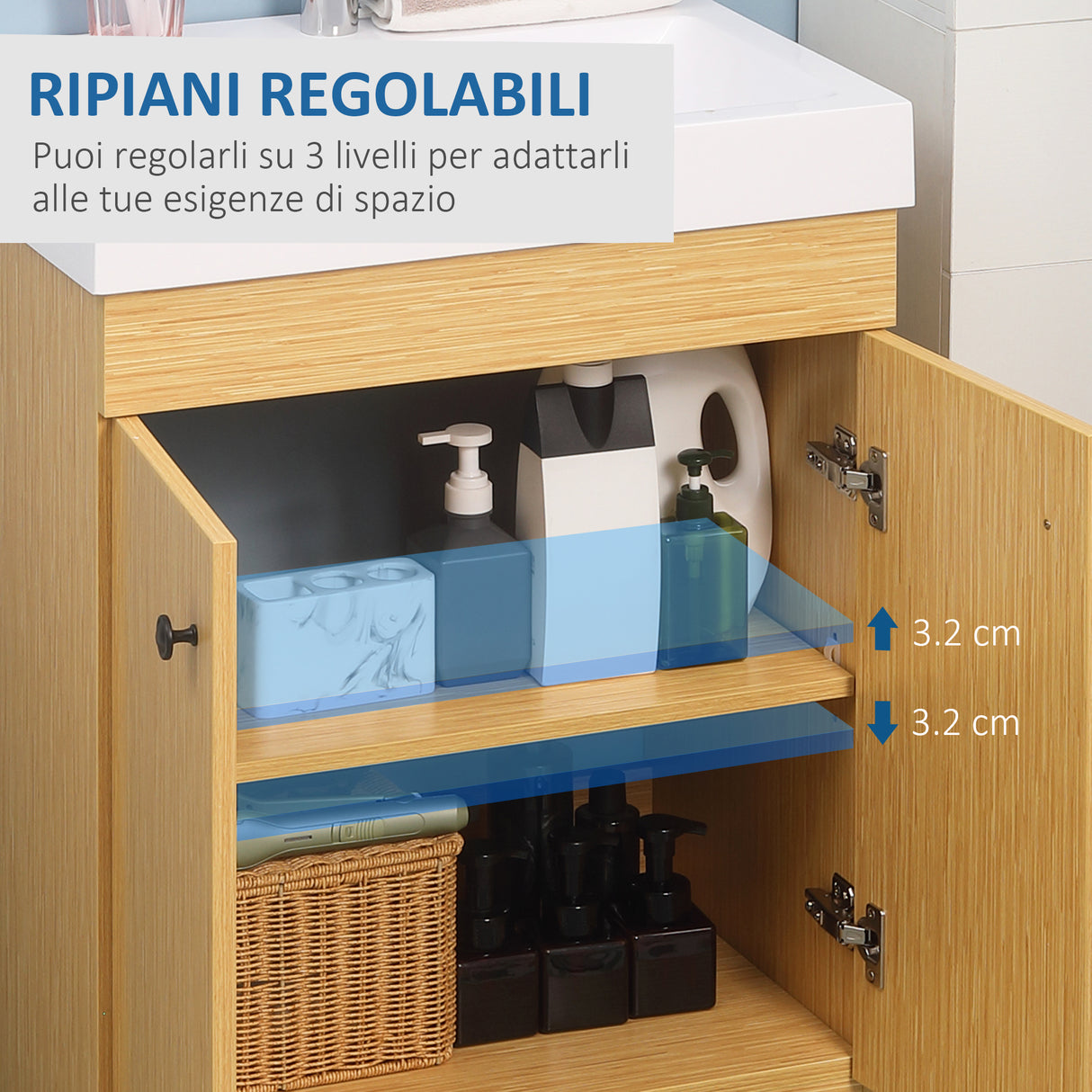 easycomfort easycomfort mobile bagno sotto lavabo in truciolato con ripiani regolabili e lavello curvo 60x41 5x88 cm