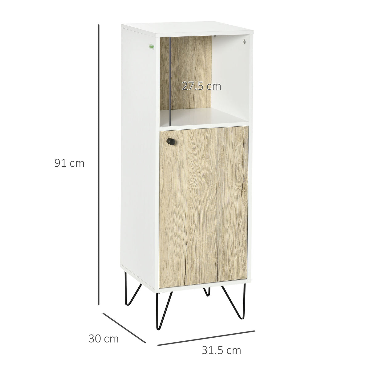 easycomfort easycomfort mobile bagno con ripiano aperto e armadietto con anta in legno 31 5x30x91cm quercia e bianco