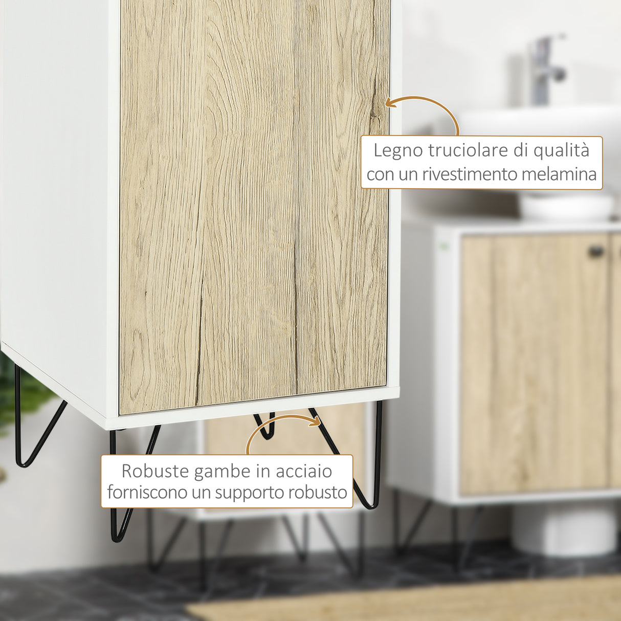 easycomfort easycomfort mobile bagno con ripiano aperto e armadietto con anta in legno 31 5x30x91cm quercia e bianco