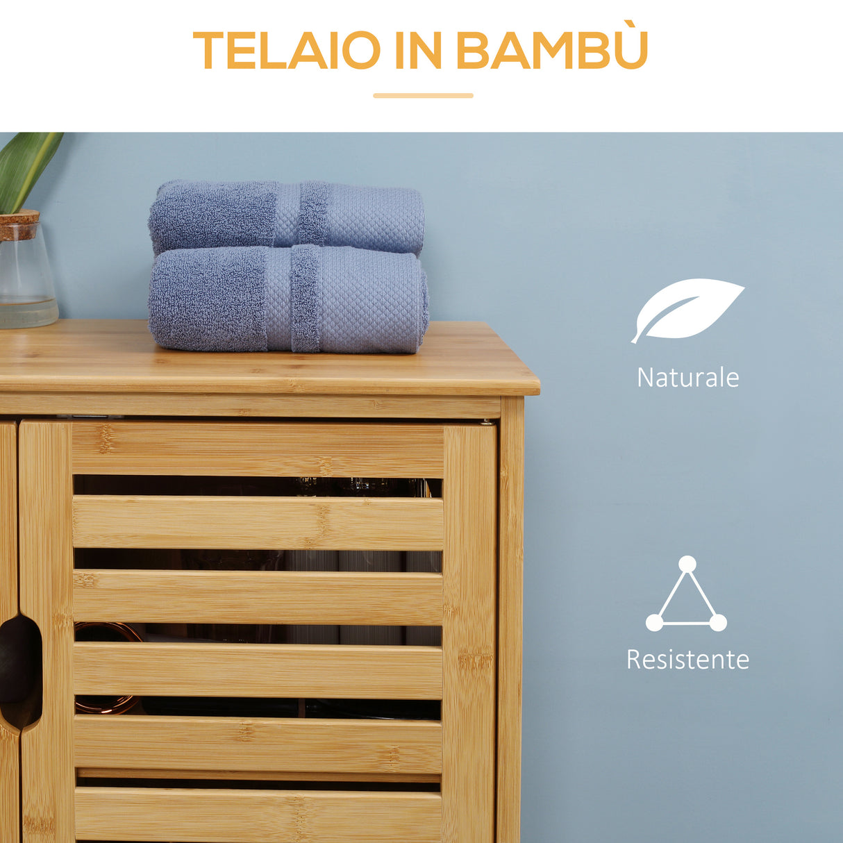 easycomfort easycomfort mobile bagno moderno a 2 ante con 2 ripiani ventilati in bambu 68x32x86 cm color legno