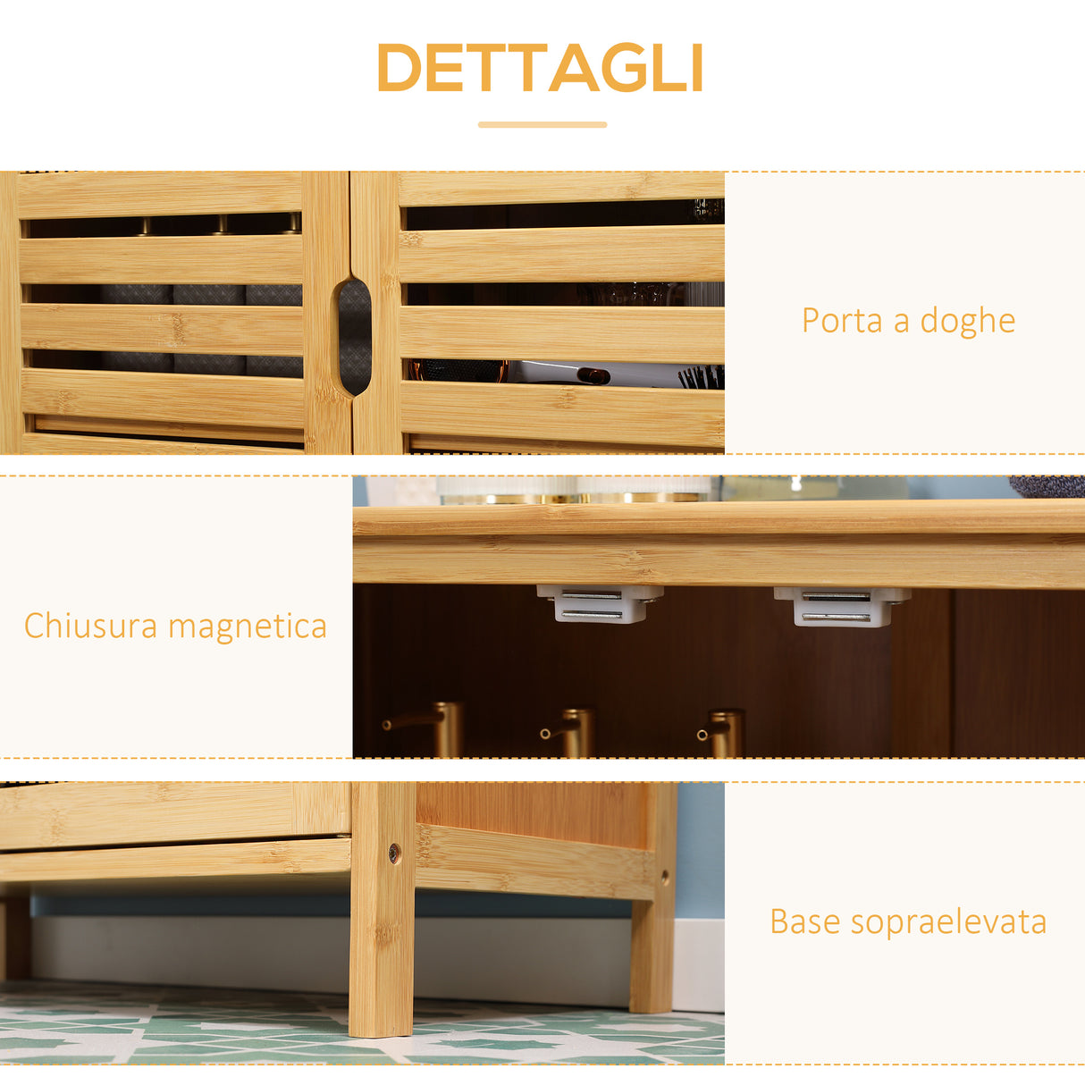easycomfort easycomfort mobile bagno moderno a 2 ante con 2 ripiani ventilati in bambu 68x32x86 cm color legno