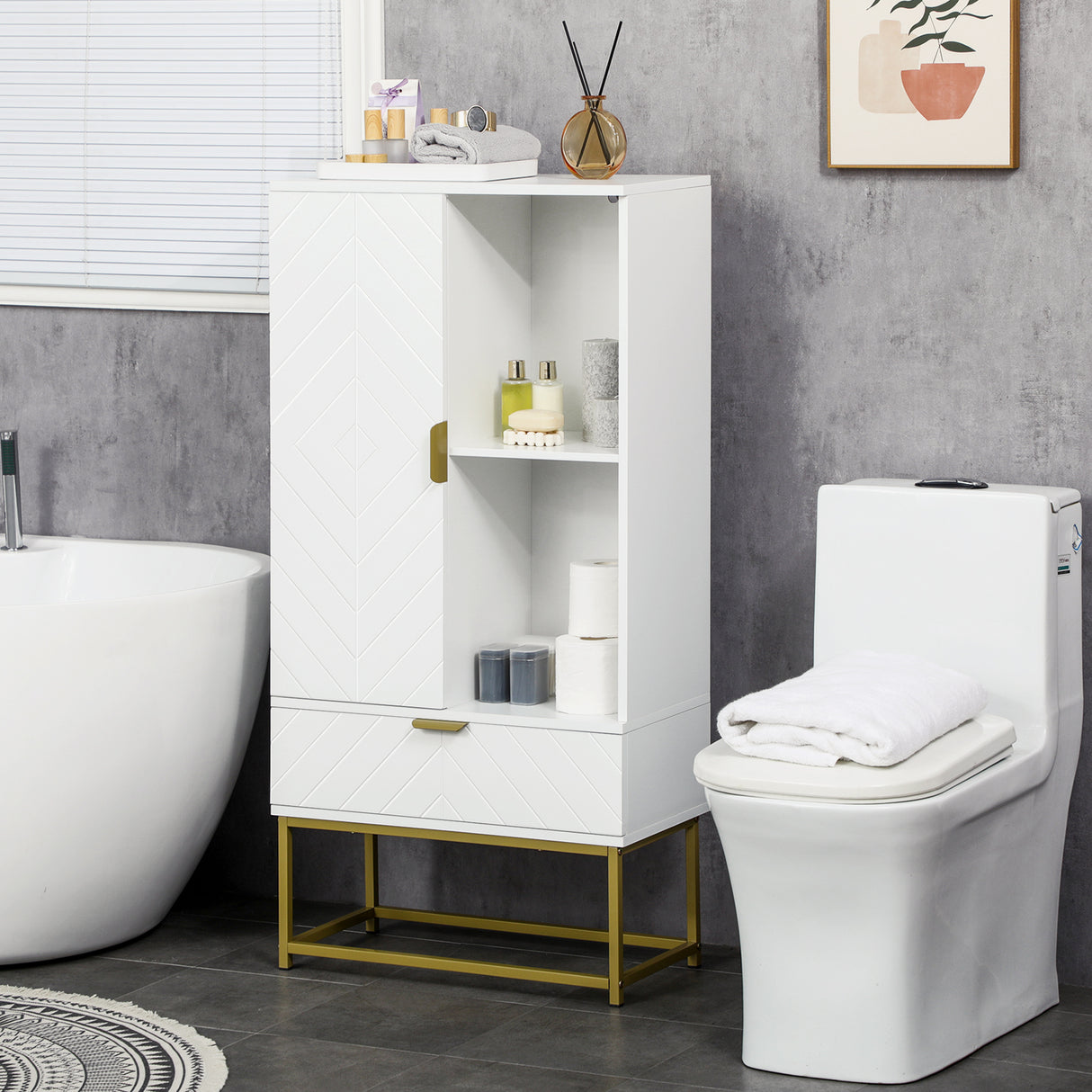 easycomfort easycomfort mobiletto bagno moderno con armadietto cassetto e mensola regolabile 60x30x120cm bianco